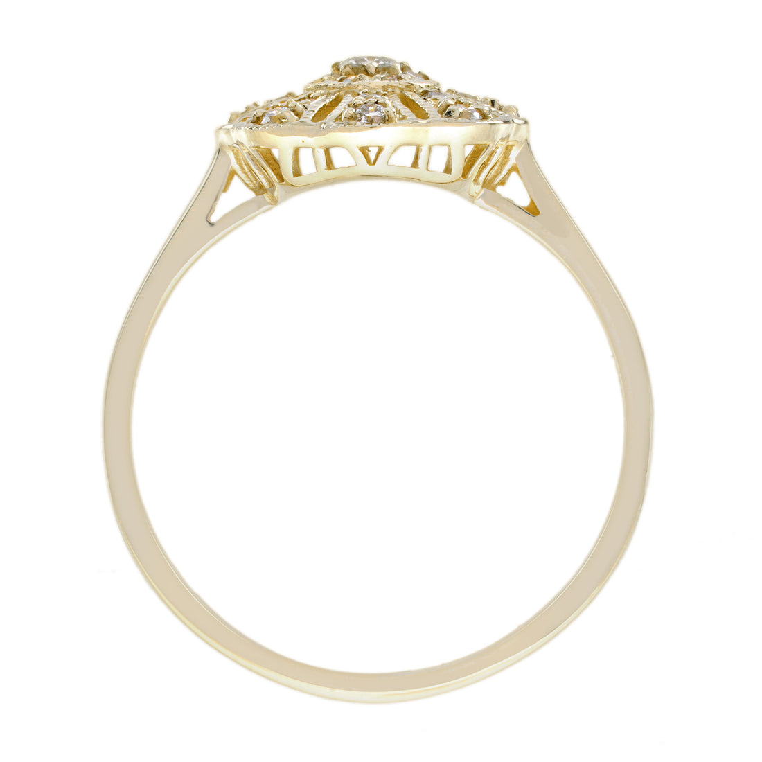 Diamond Vintage Style Floral Cluster 14K Yellow Gold Ring