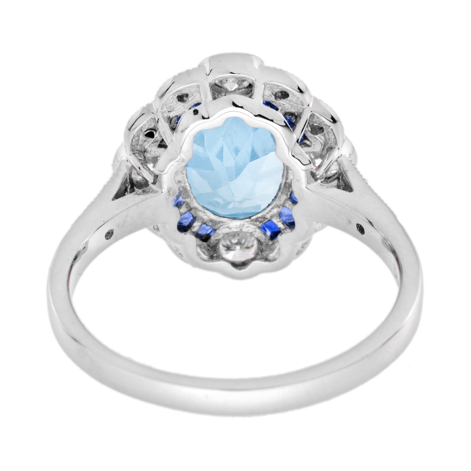 Blue Aquamarine Sapphire Diamond Art Deco Style Earrings & Ring Jewelry Set