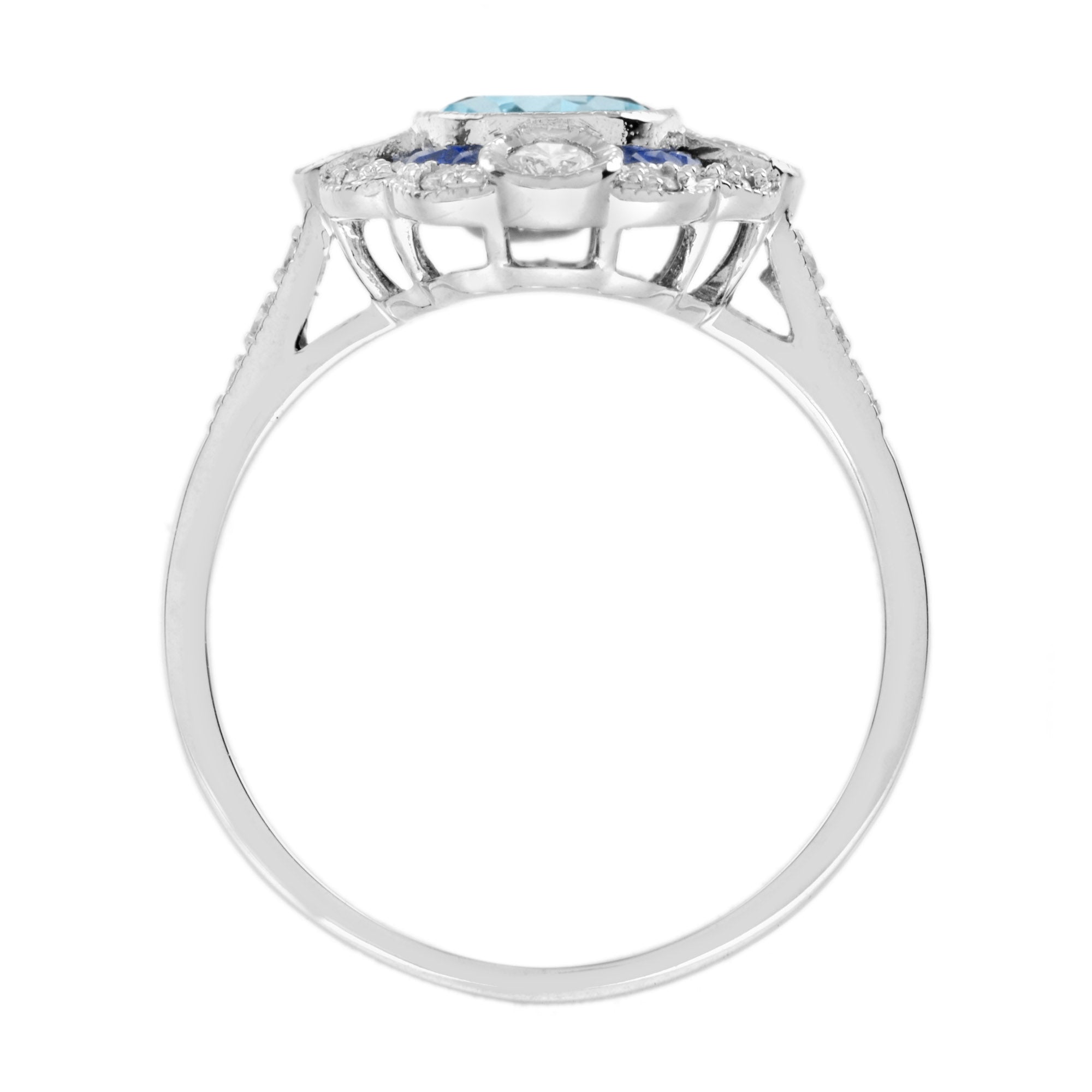 Blue Aquamarine Sapphire Diamond Art Deco Style Earrings & Ring Jewelry Set