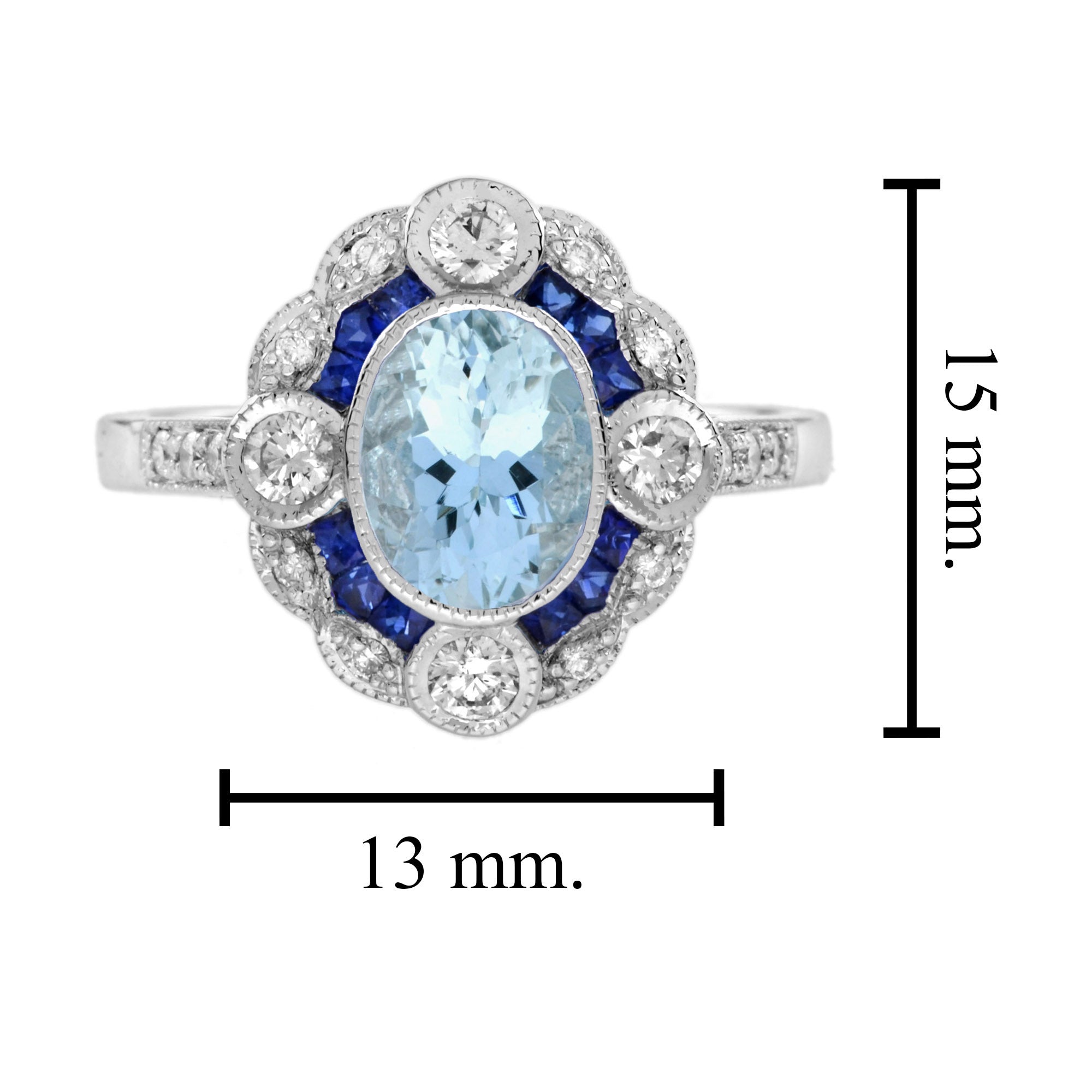 Blue Aquamarine Sapphire Diamond Art Deco Style Earrings & Ring Jewelry Set