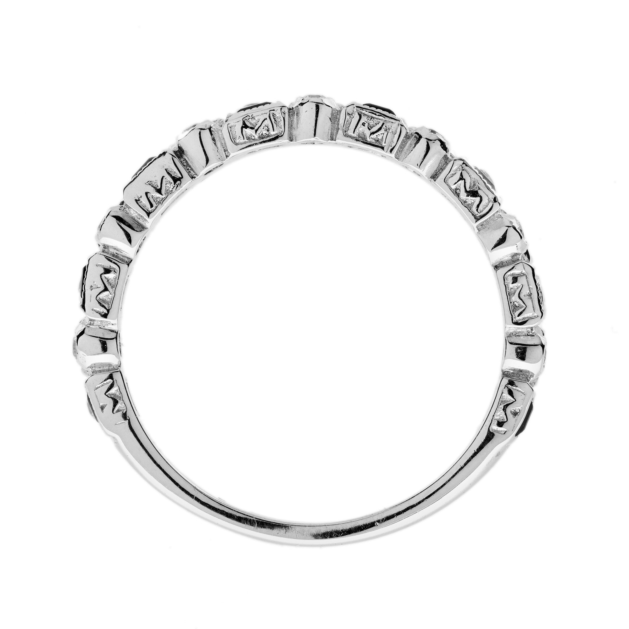 Diamond & Blue Sapphire Art Deco Style Double Row Half Eternity White Gold Ring