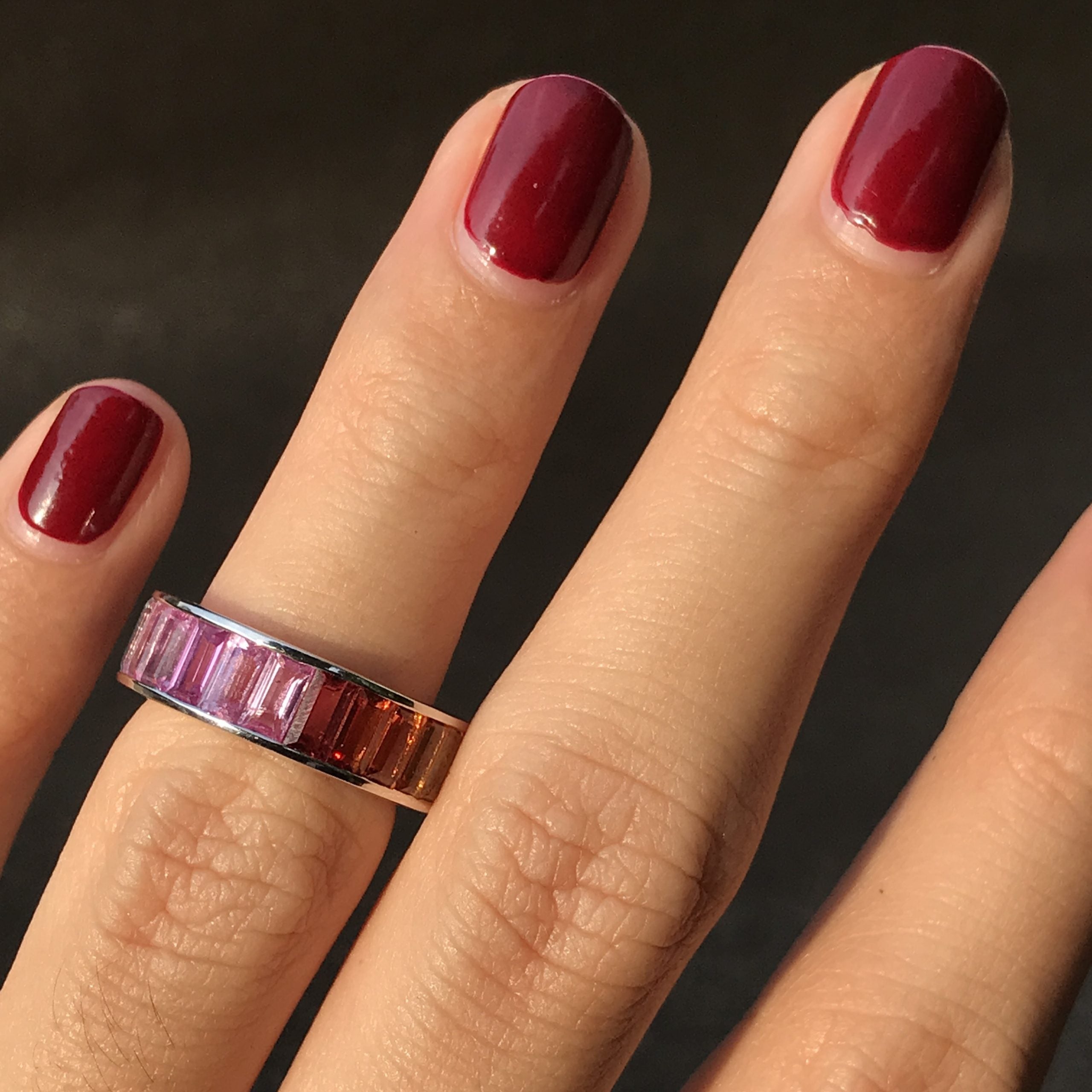 Rainbow Graduating Multicolor Baguette Sapphires Eternity Band White Gold Ring