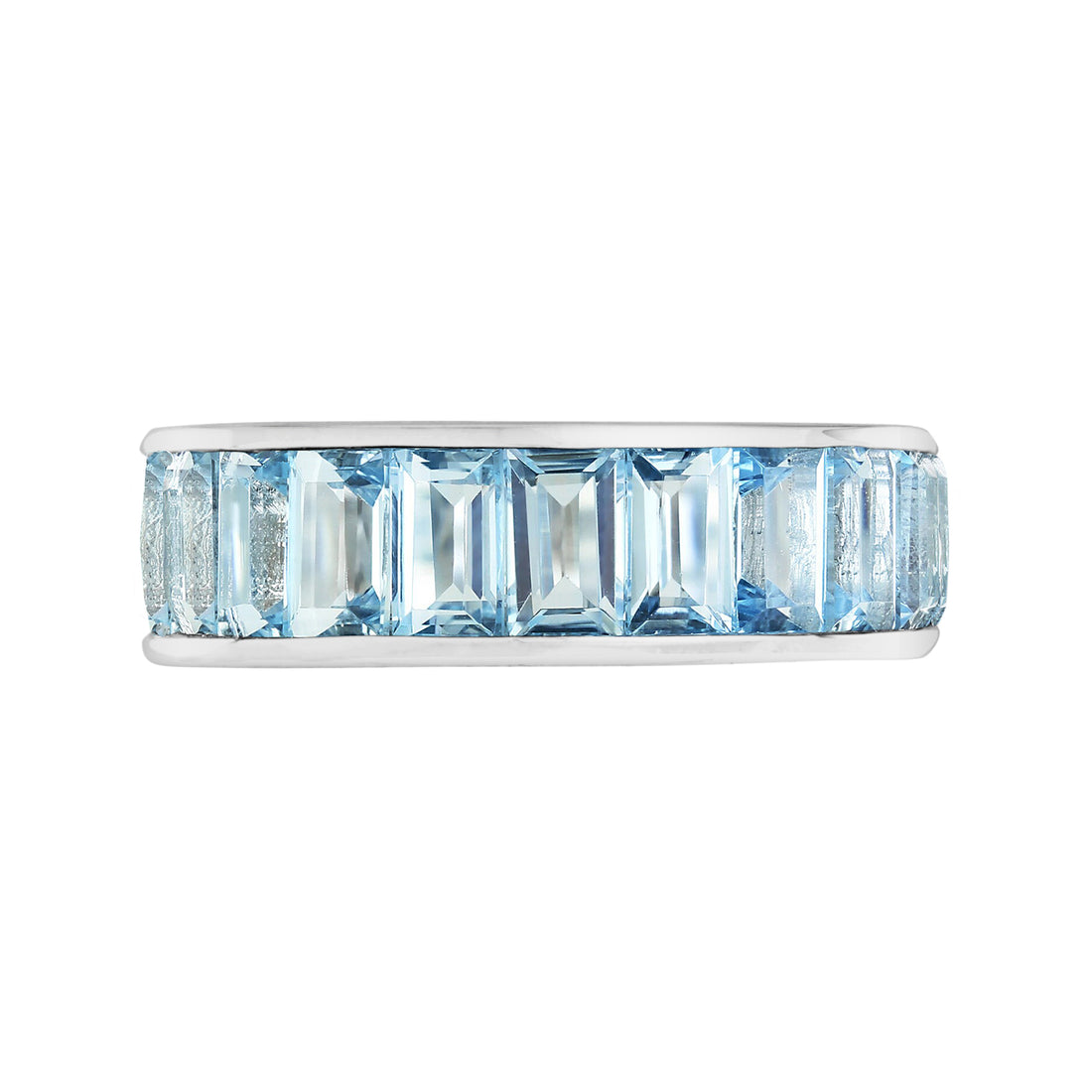Seamless Baguette Blue Topaz Eternity Band 18K White Gold Ring