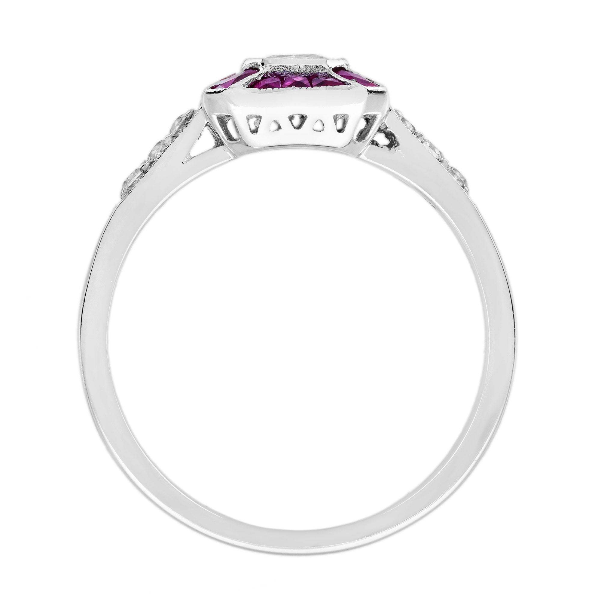 Asscher Cut Diamond & Ruby Art Deco Style Statement White Gold Ring