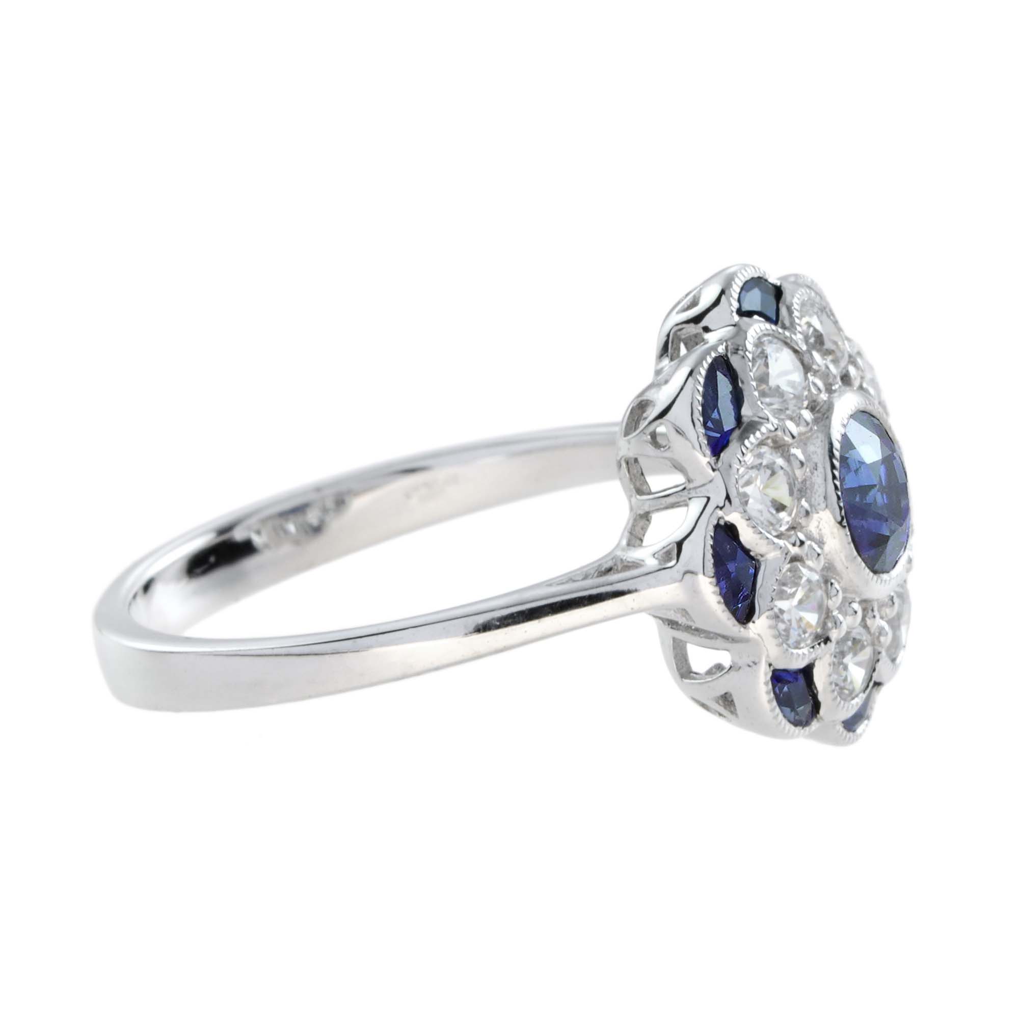 Sapphire & Diamond Ring Stud Earrings Floral Flower White Gold Jewelry Set