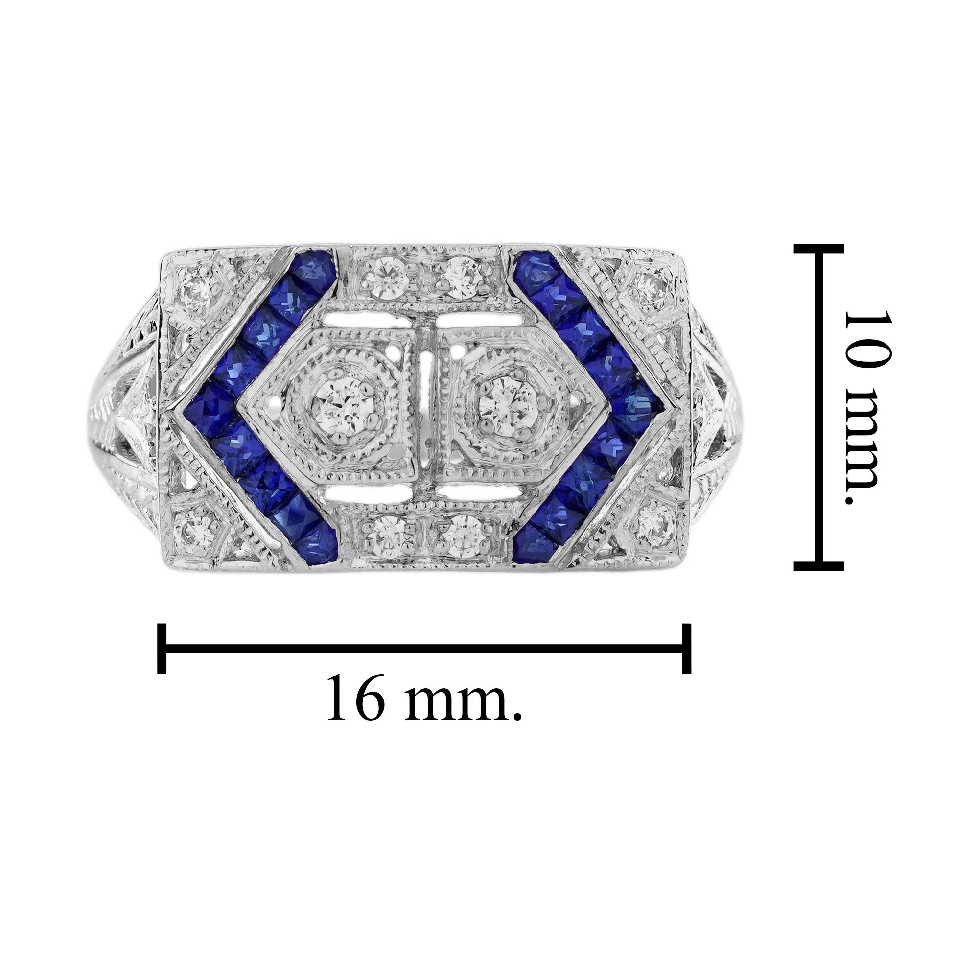Diamond & Blue Sapphire Vintage Inspired Edwardian Style White Gold Ring