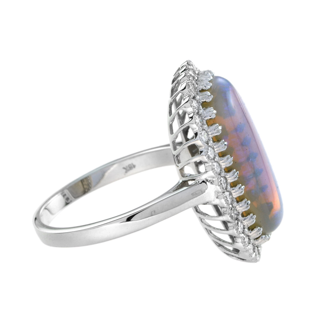 Blue Crystal Australian Opal & Diamond Halo Set Vintage Style White Gold Ring