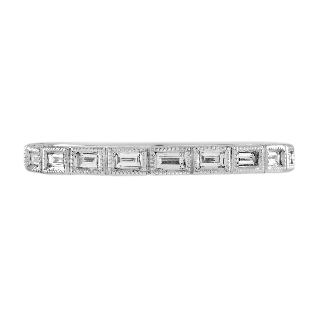 Baguette Diamond Art Deco Style Half Eternity Band 14K White Gold Ring