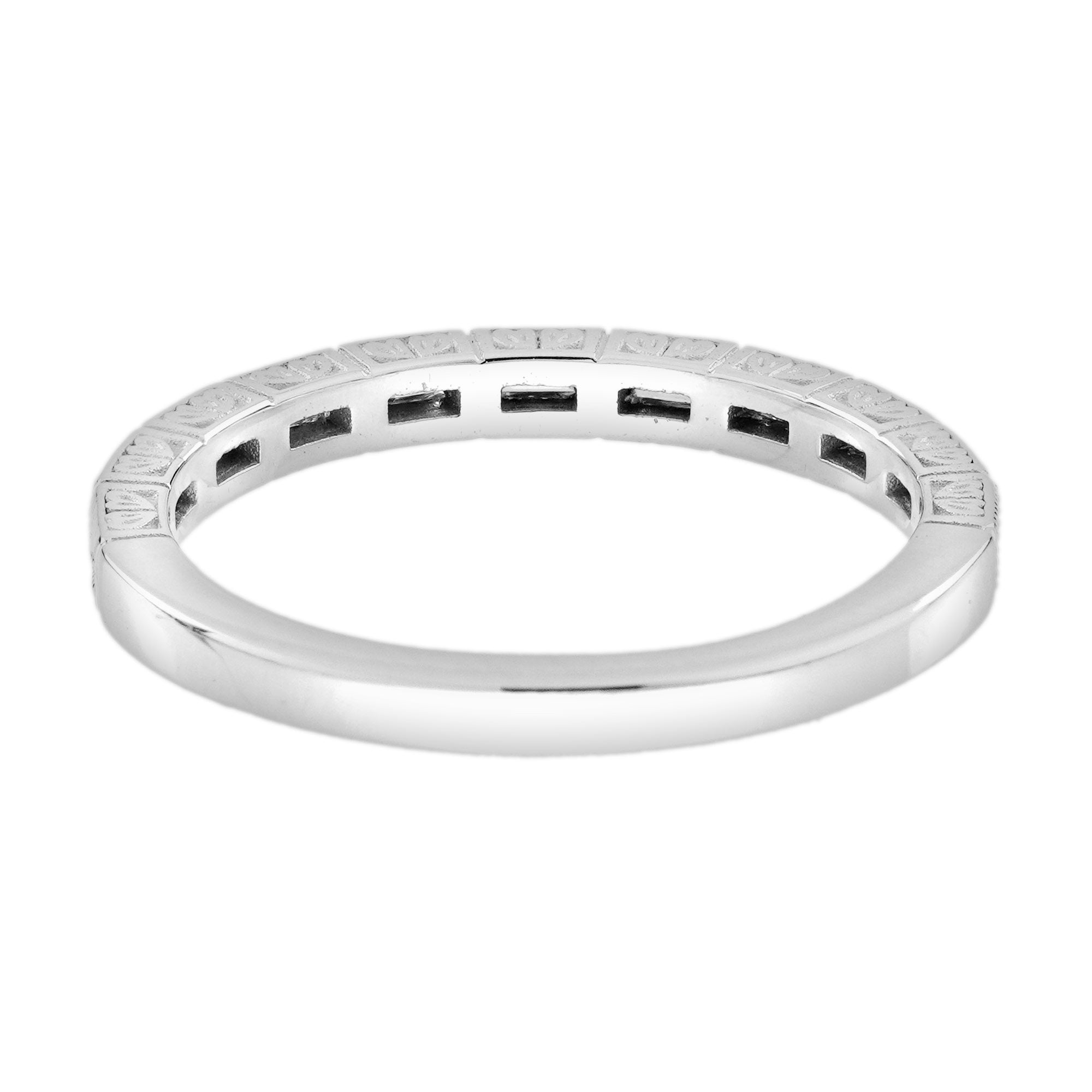 Baguette Diamond Art Deco Style Half Eternity Band 14K White Gold Ring