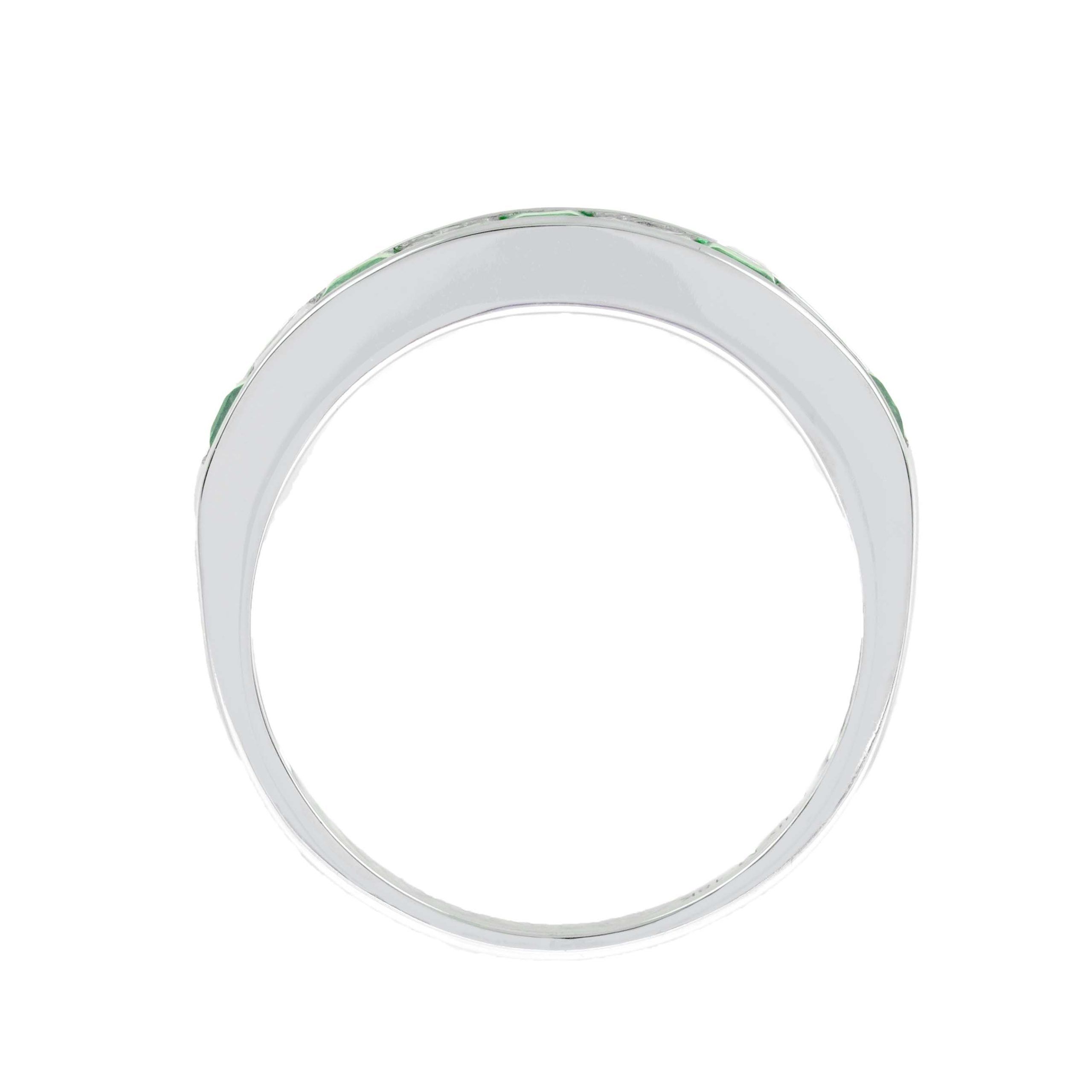 Square Princess Cut Green Emerald & Diamond Channel Half Eternity 14KW Gold Band