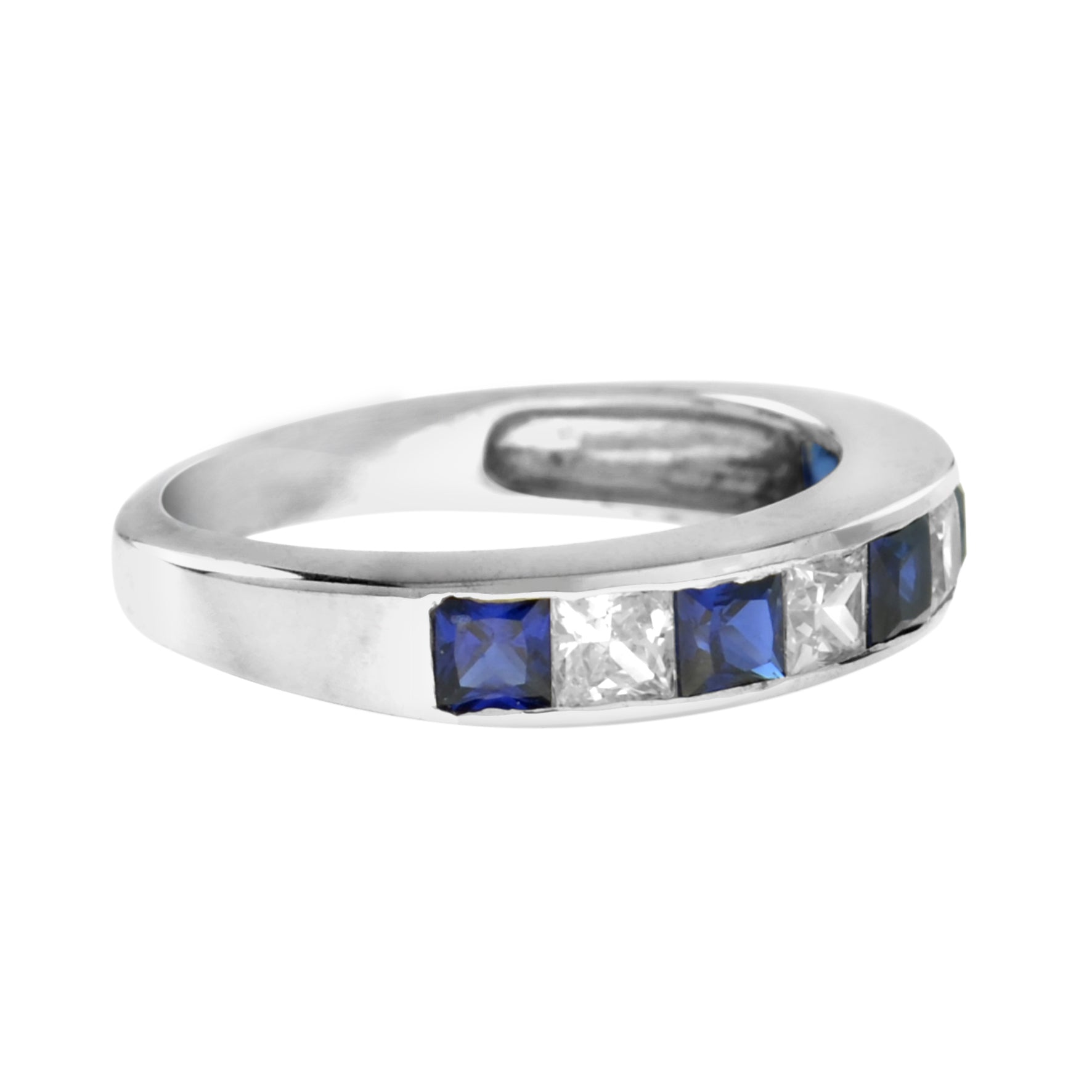 Square Princess Cut Blue Sapphire Diamond Channel Set Half Eternity Band Ring
