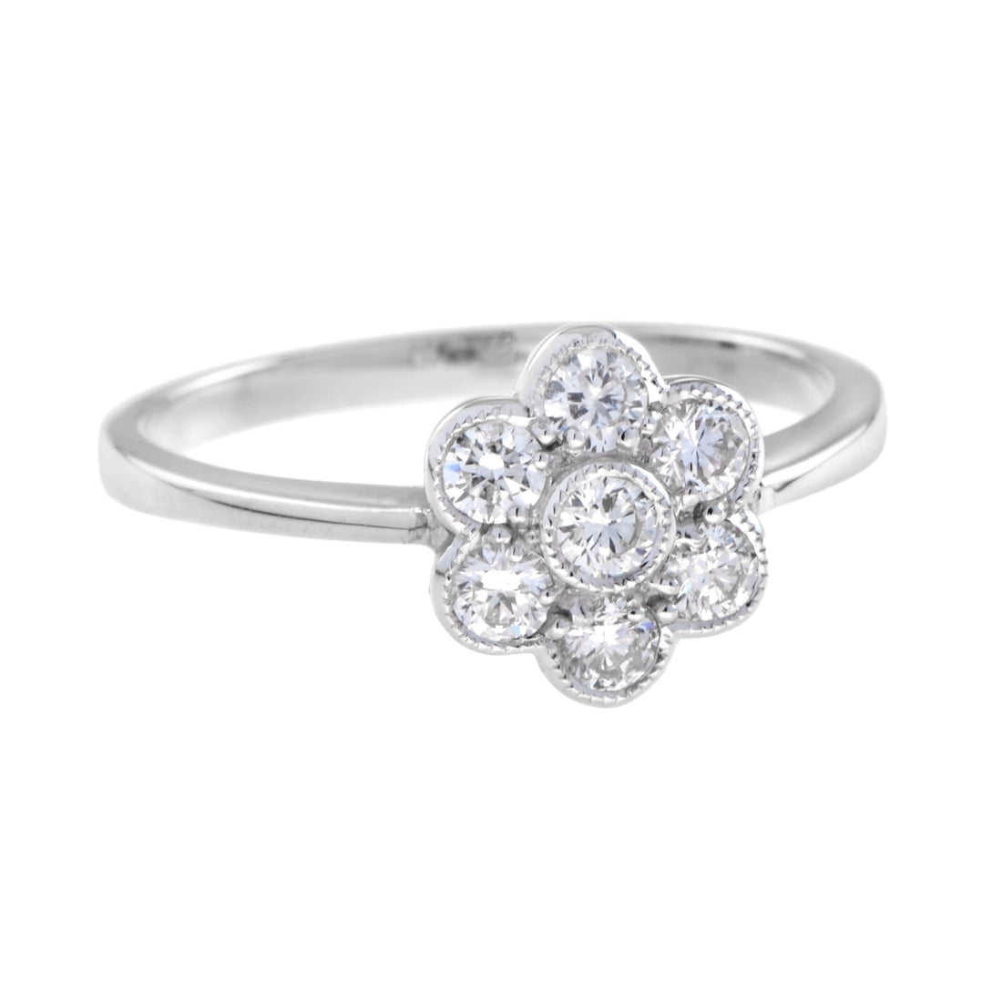 Diamond Floral Flower Cluster 14K White Gold Ring