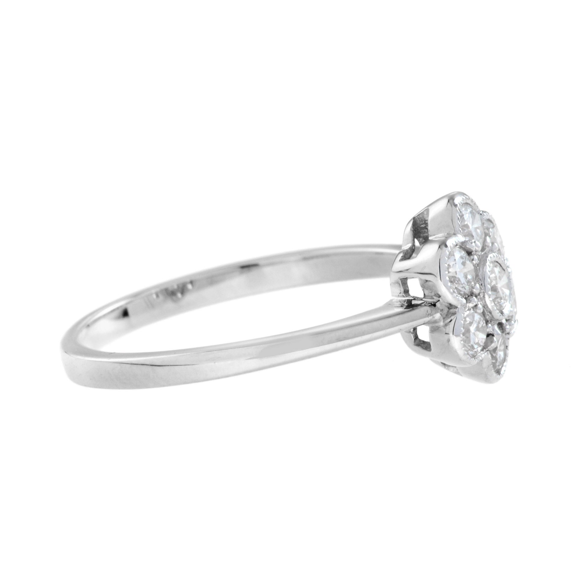 Diamond Floral Flower Cluster 14K White Gold Ring