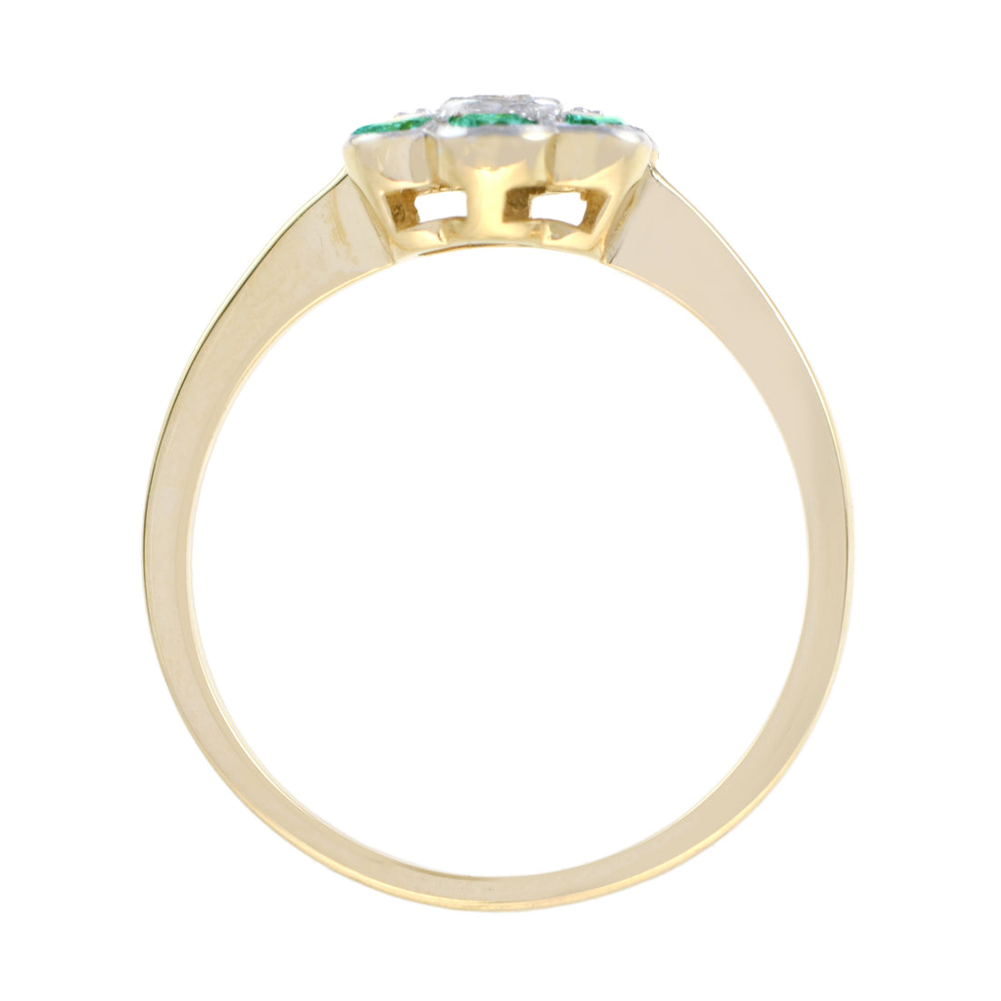 Diamond & Emerald Floral Cluster Two Tone Gold Ring