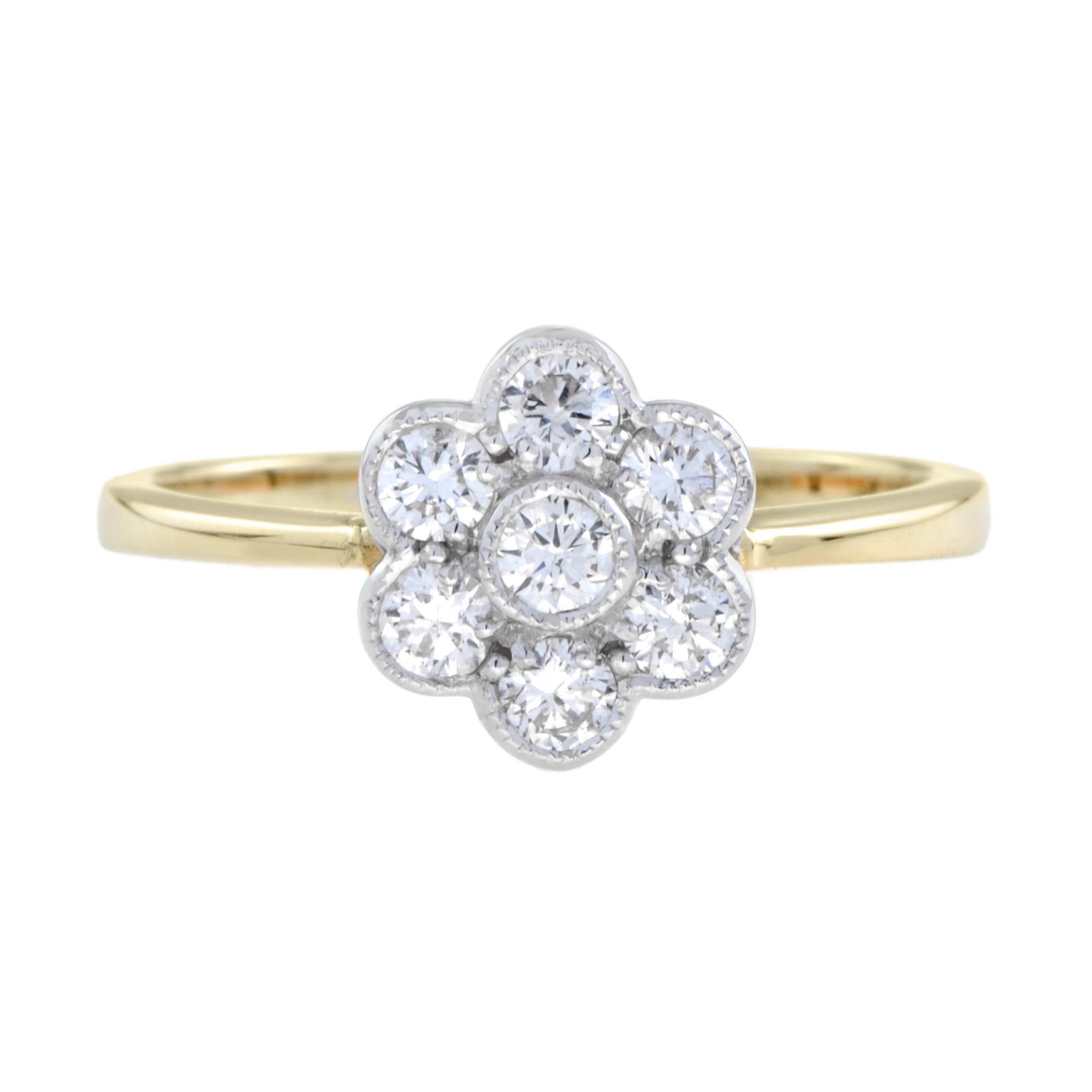 Fleur Floral Cluster Diamonds Ring & Earrings 14K Yellow Gold Halo Matching Set