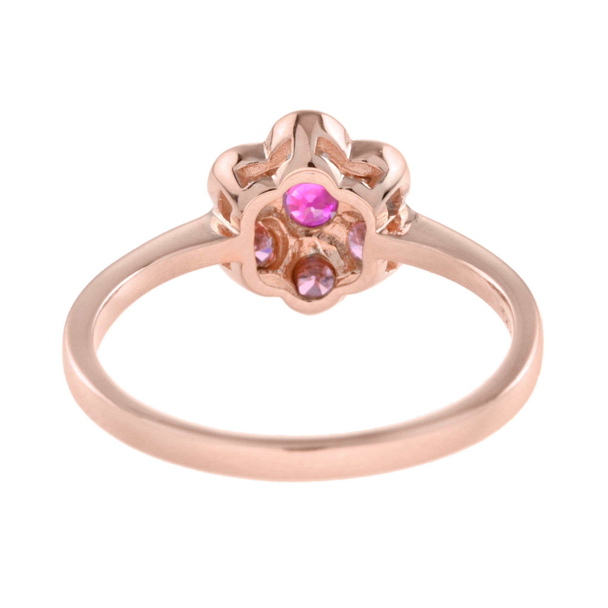 Red Pink Round Floral Flower Cluster 14K Rose Gold Ring
