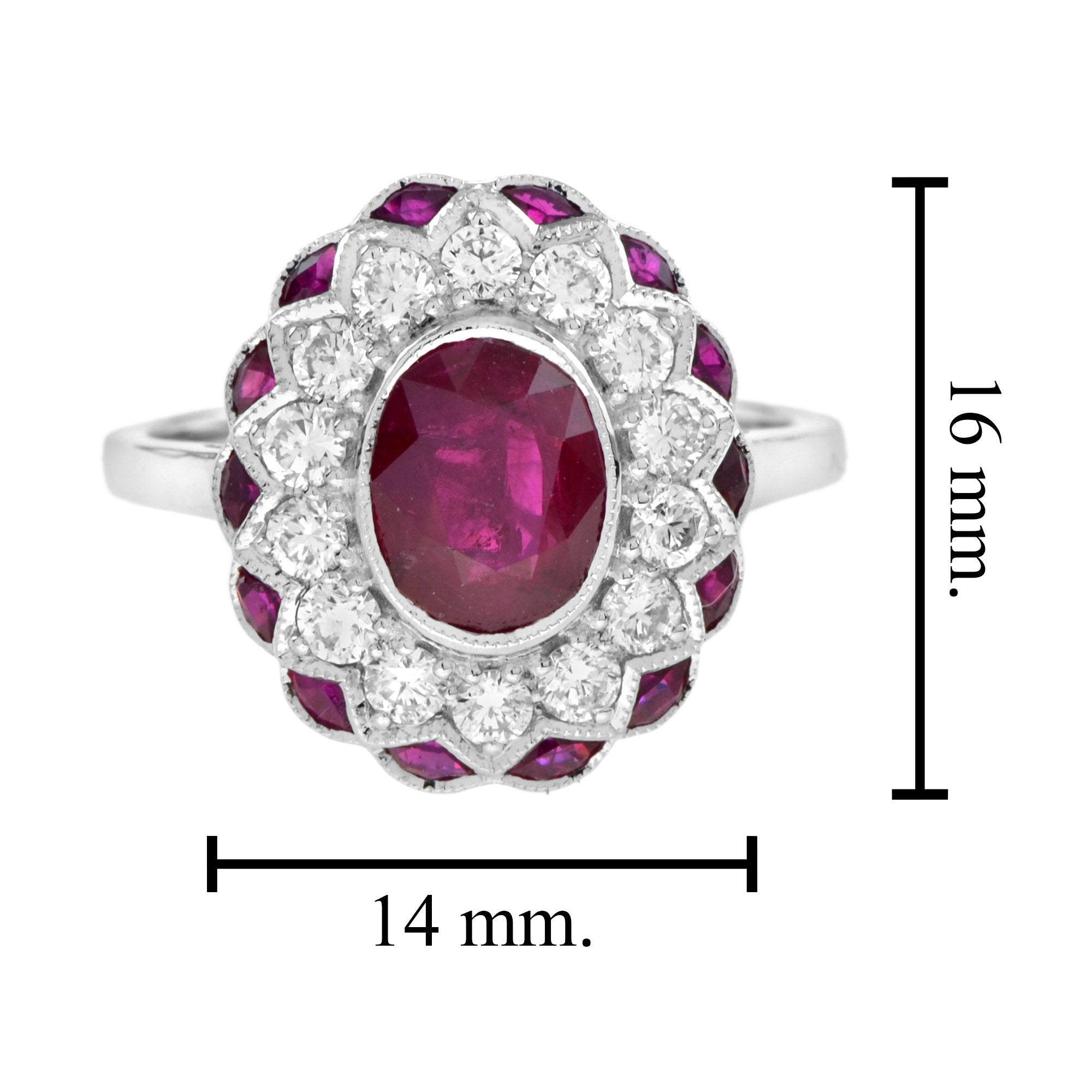 Oval Shape Natural Siamese Ruby & Diamond Flower Halo 18K White Gold Ring