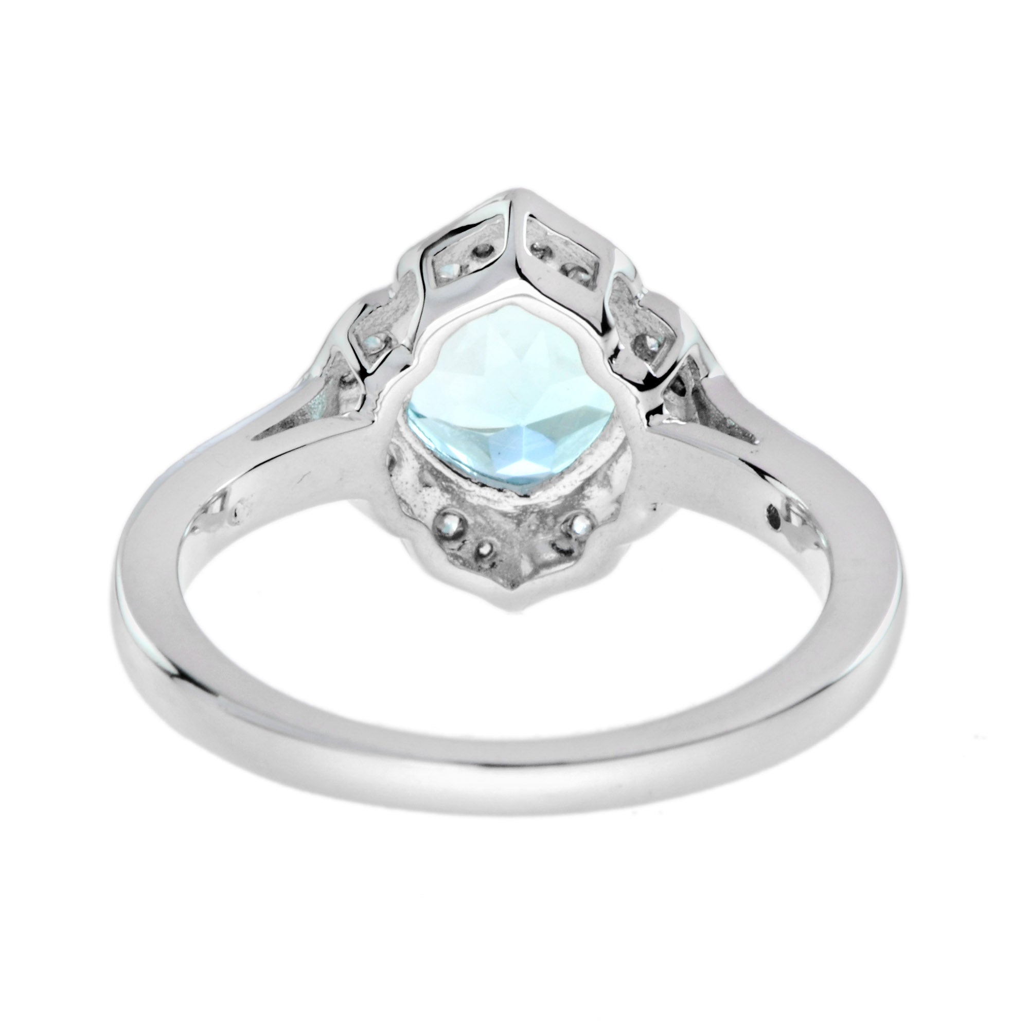 Cushion Blue Topaz & Diamond Vintage Style Engagement Halo 14K White Gold Ring