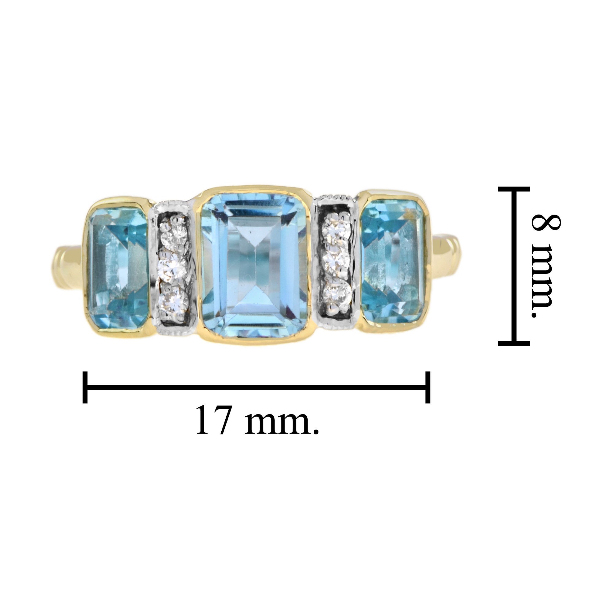 Blue Topaz & Diamond Art Deco Style Three Stone 14K Yellow Gold Ring