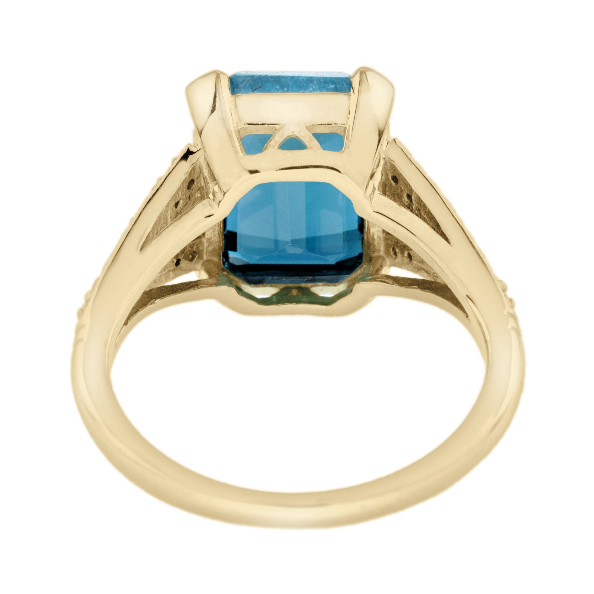 Emerald Cut London Blue Topaz & Diamond Solitaire 14K Yellow Gold Ring