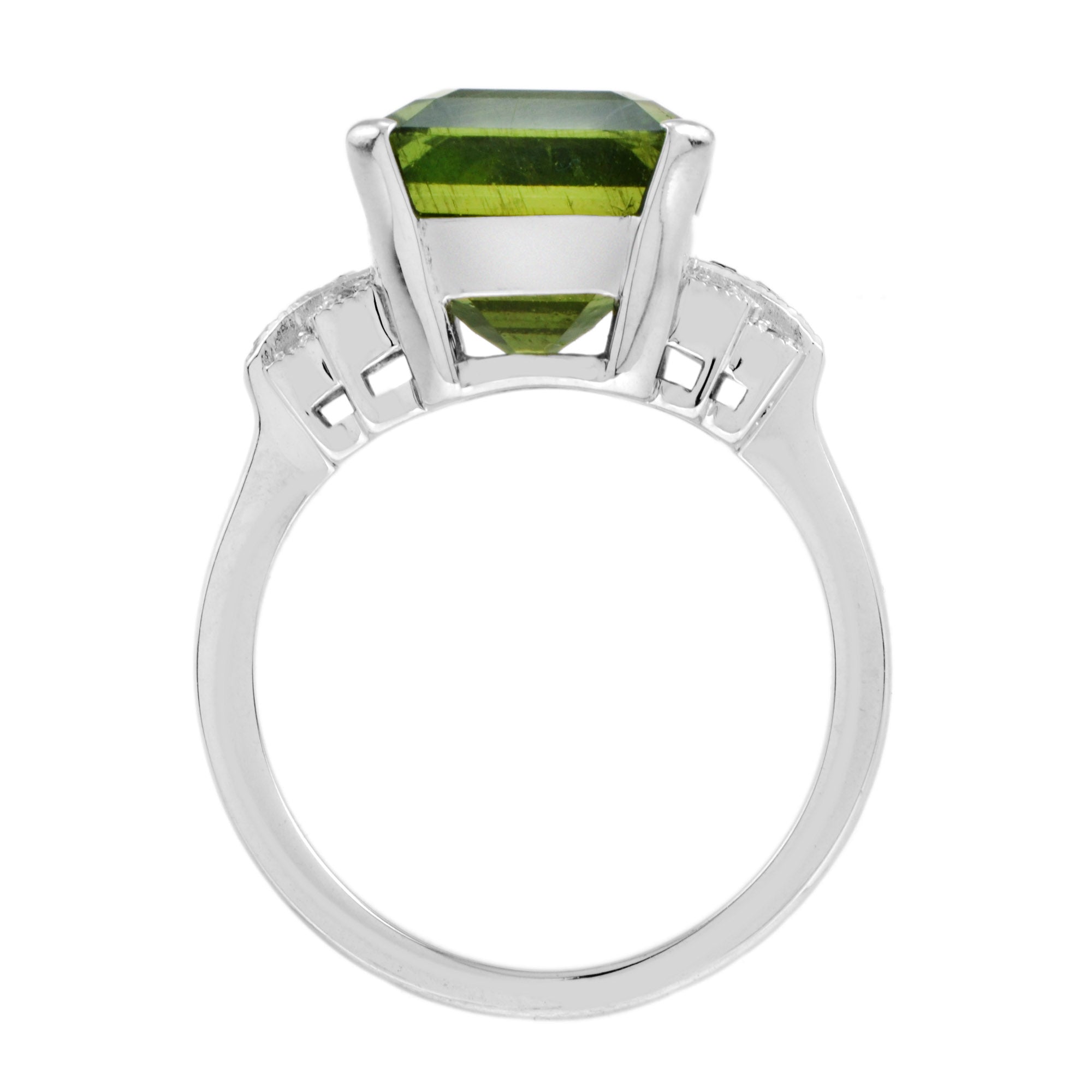 Certified Green Apatite with Diamond Ruby Art Deco Style 18K White Gold Ring