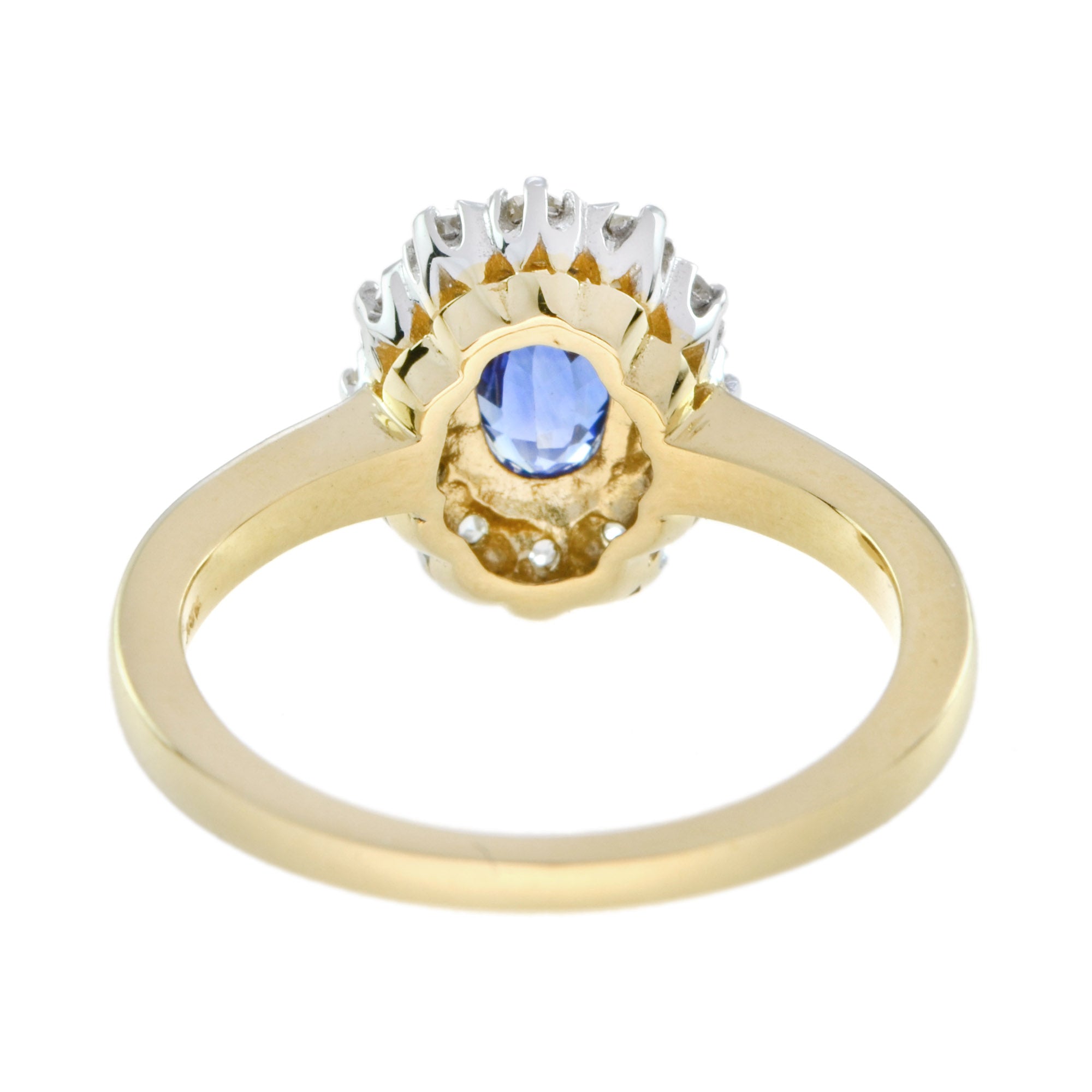 Ceylon Oval Shape Blue Sapphire Diamond Halo Antique Style 18K Yellow Gold Ring