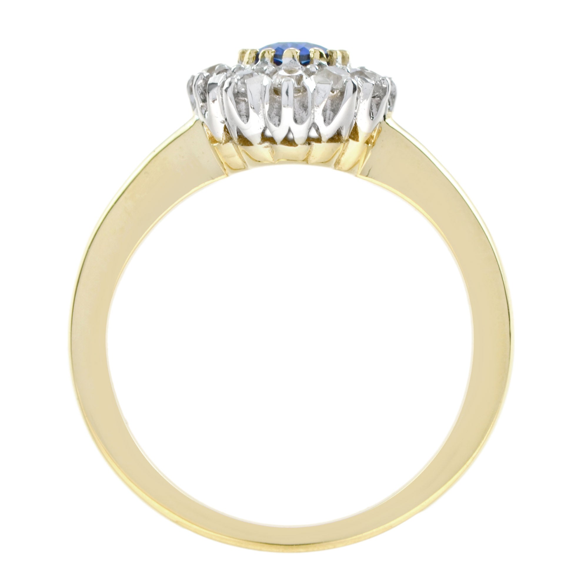 Ceylon Oval Shape Blue Sapphire Diamond Halo Antique Style 18K Yellow Gold Ring
