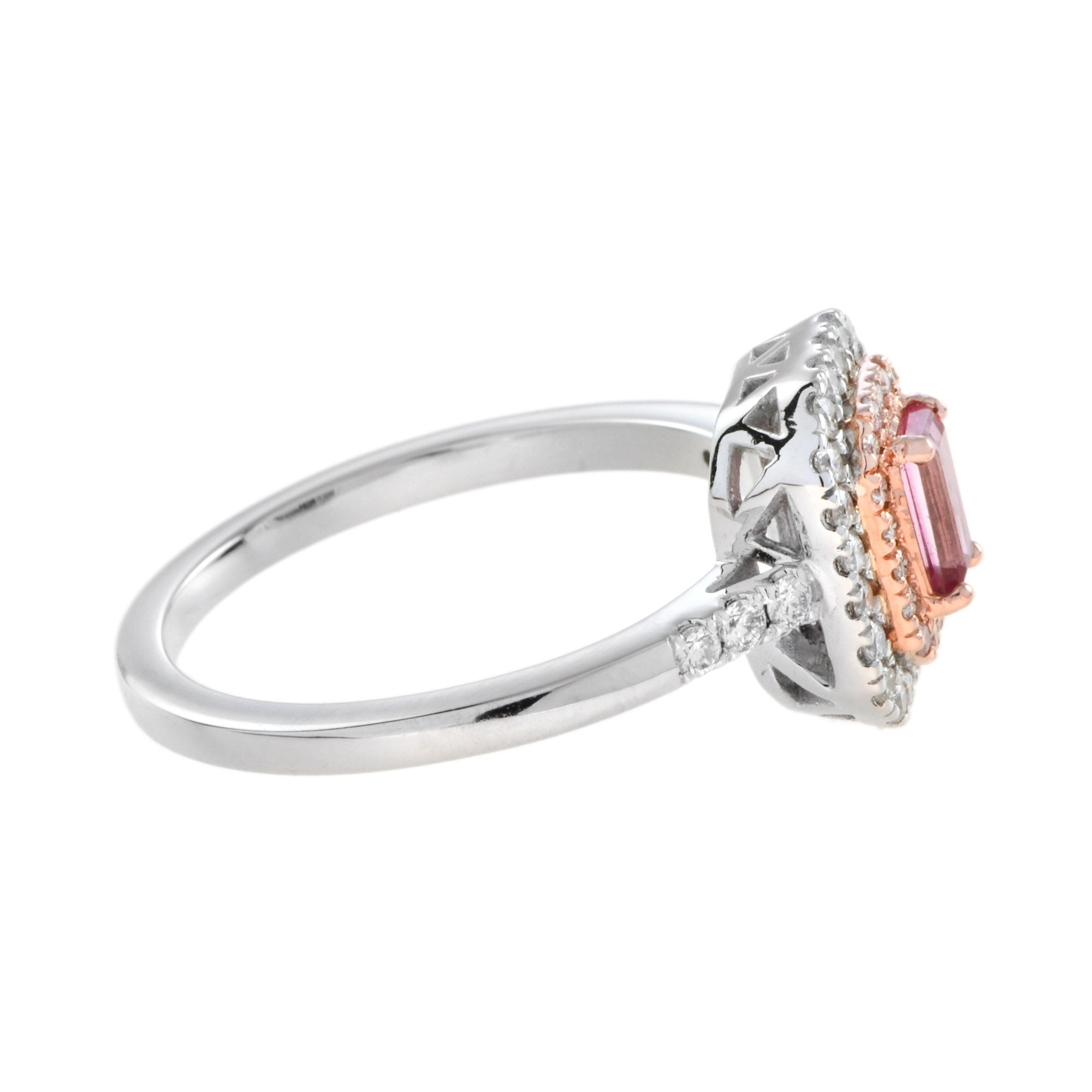Octagon Pink Sapphire & Diamond Double Halo Set Engagement 14K White Gold Ring