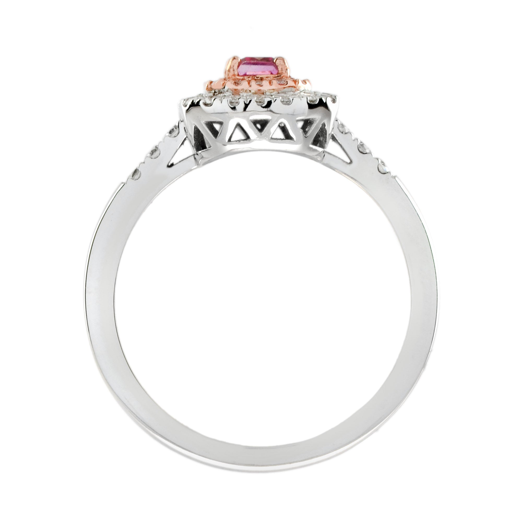 Octagon Pink Sapphire & Diamond Double Halo Set Engagement 14K White Gold Ring