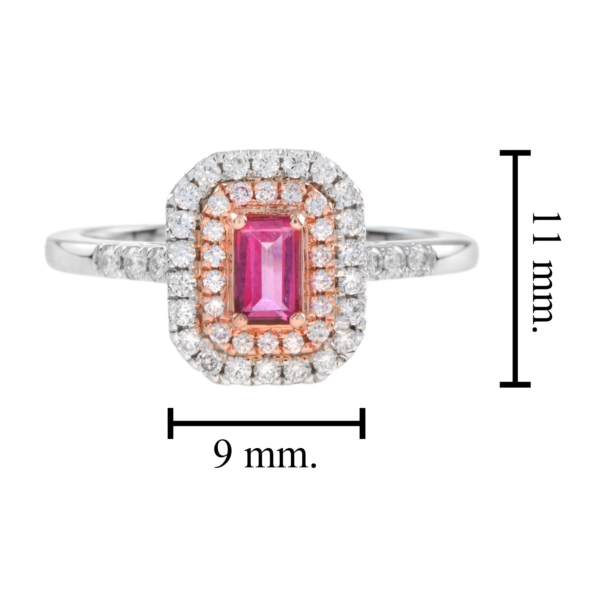 Octagon Pink Sapphire & Diamond Double Halo Set Engagement 14K White Gold Ring
