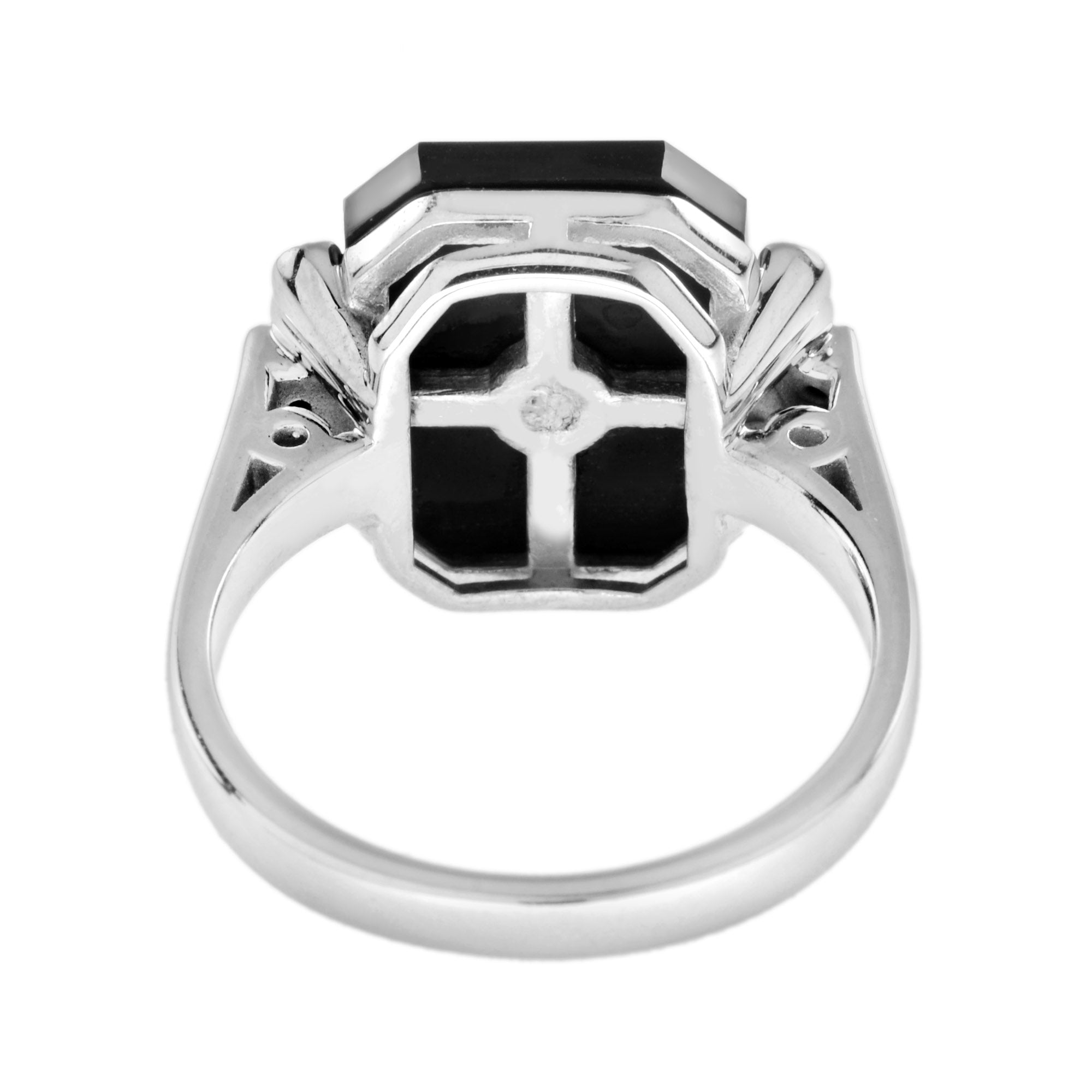 Blue Ceylon Round Sapphire & Diamond Black Onyx Art Deco Style White Gold Ring
