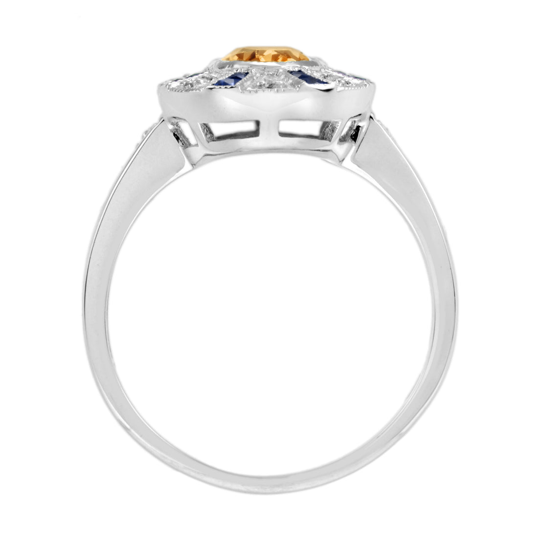 Oval Orange Citrine & Blue Sapphire Diamond Vintage Style White Gold Ring