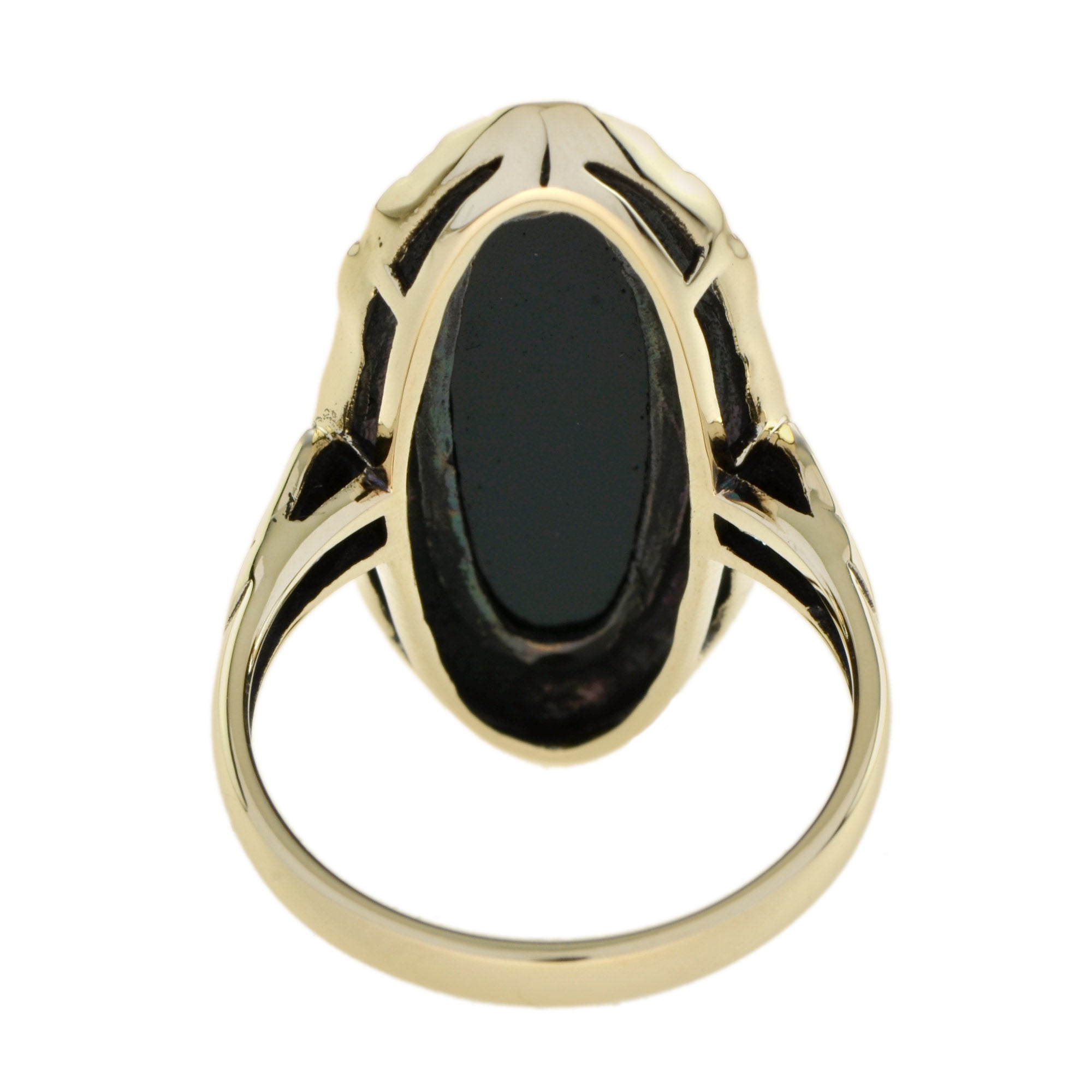 Oval Black Onyx Vintage Style Cocktail 9K Yellow Gold Ring