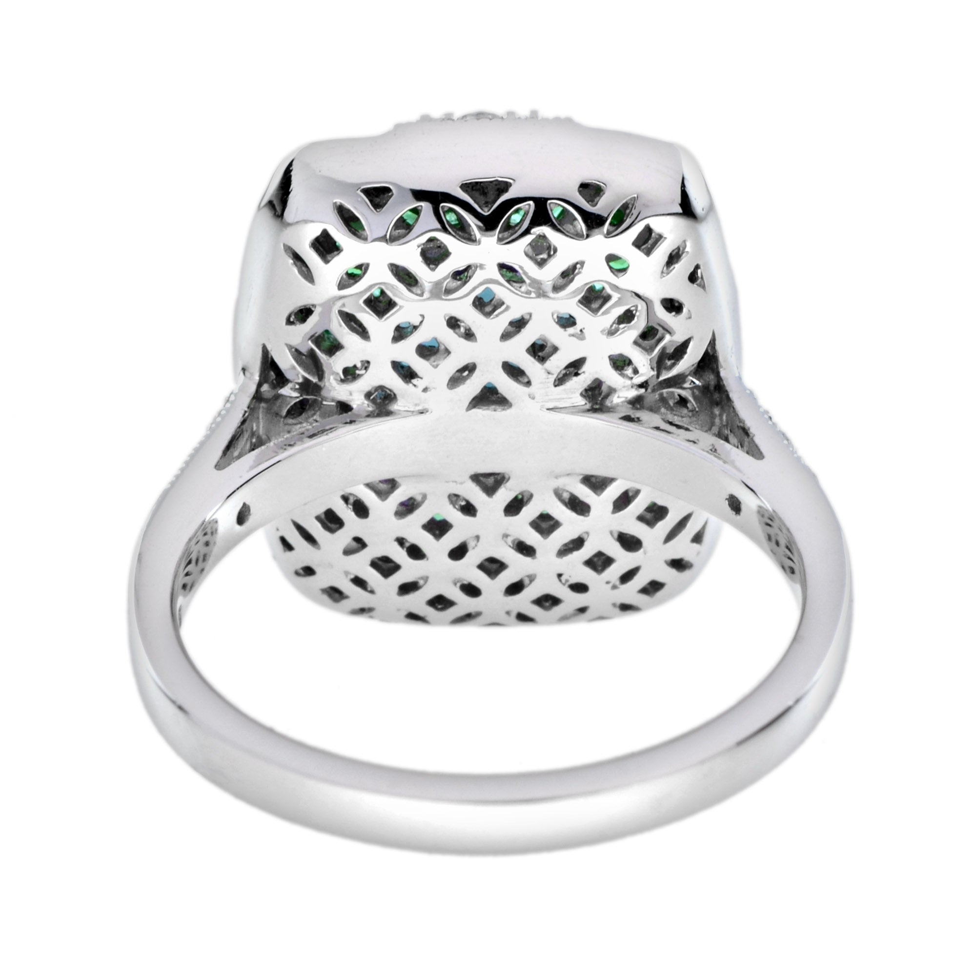 Cushion Shape London Blue Topaz & Onyx Emerald Diamond Art Deco White Gold Ring