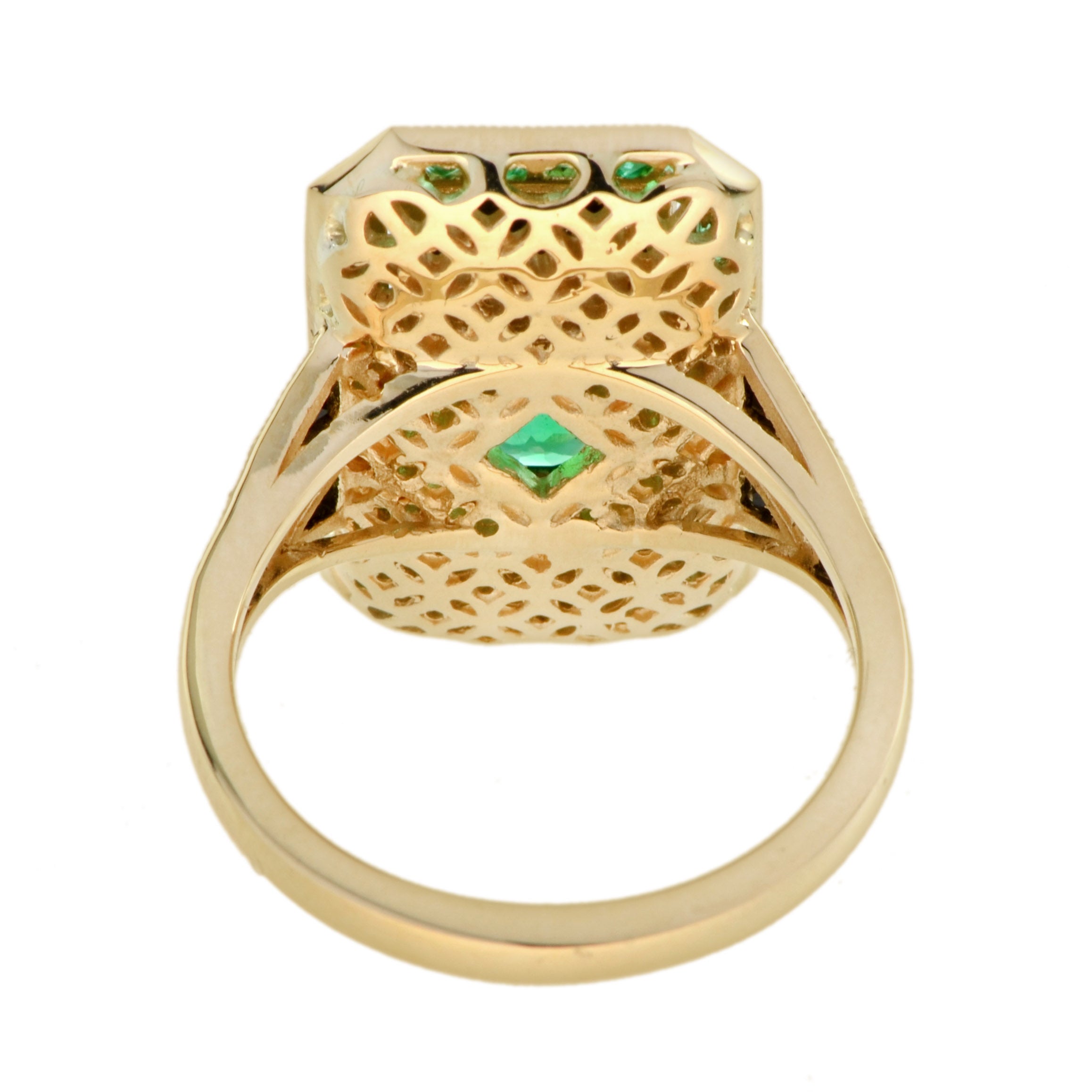 Oval Shape Green Emerald & Black Onyx Art Deco Style 14K Yellow Gold Ring