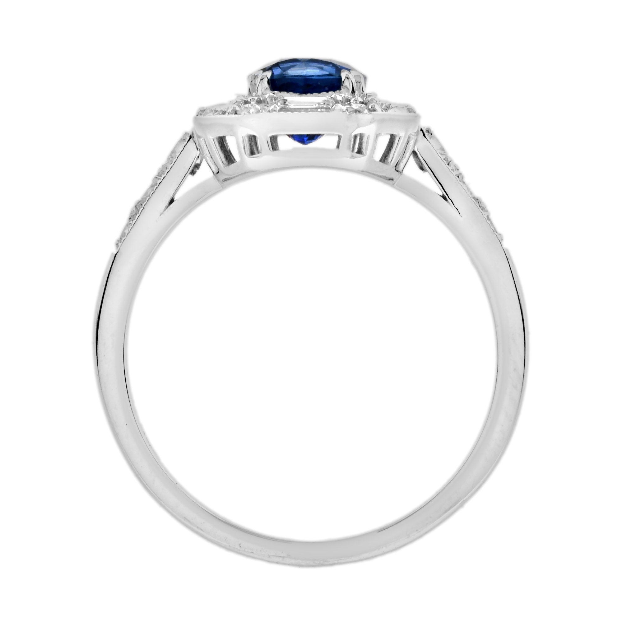 Ceylon Sapphire & Fancy Shape Diamond Antique Inspired Style 18K White Gold Ring