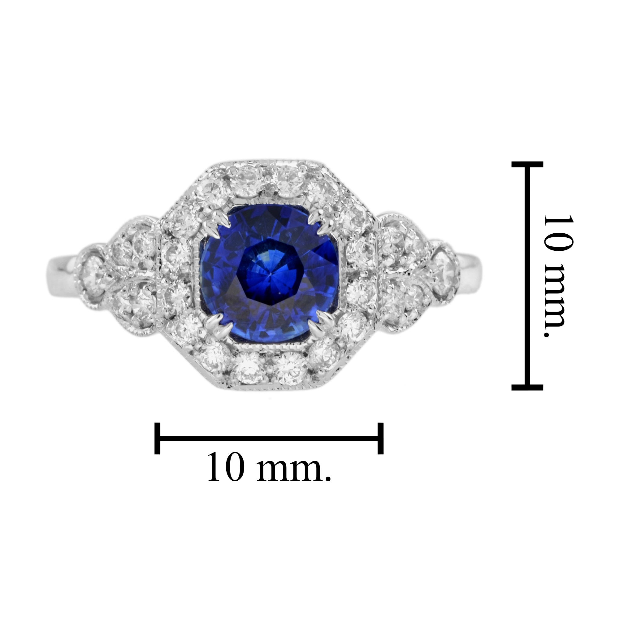Ceylon Sapphire & Fancy Shape Diamond Antique Inspired Style 18K White Gold Ring