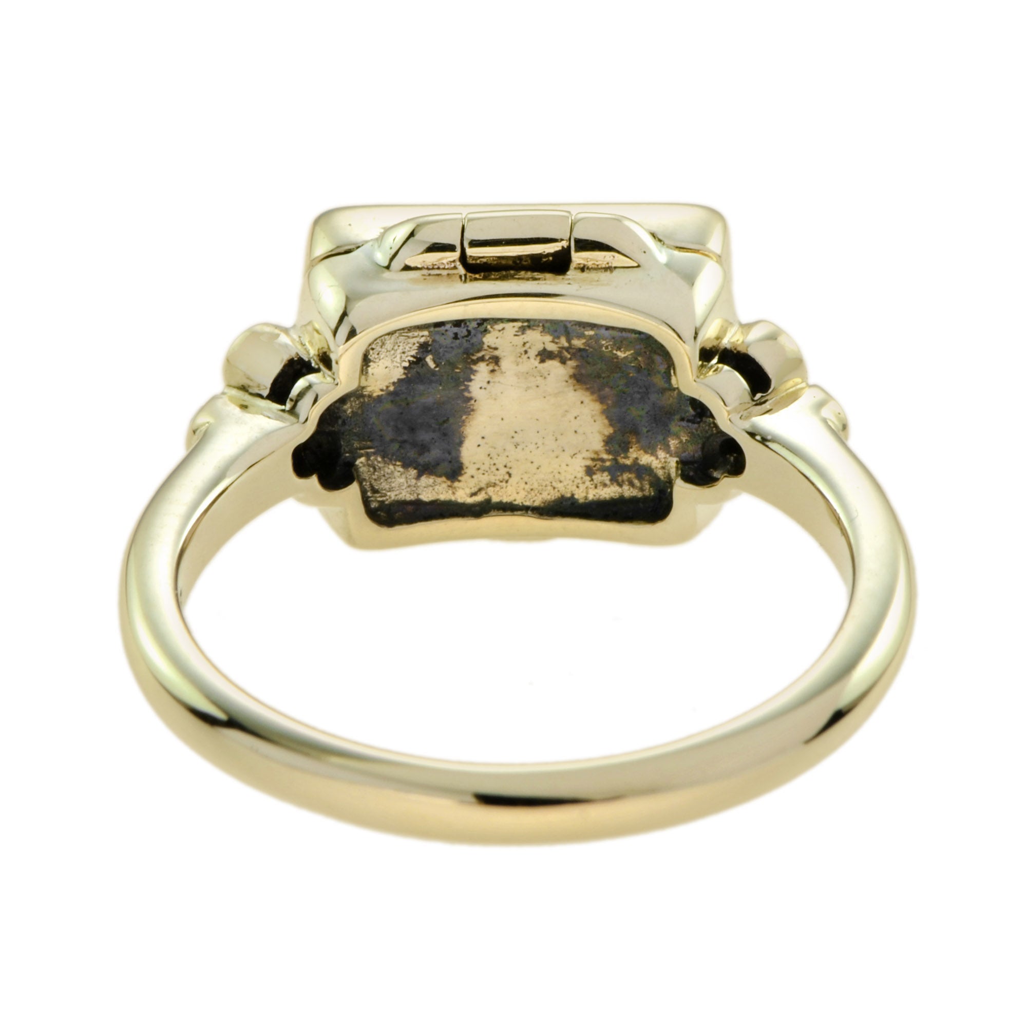 Blue Sapphire & Diamond Vintage Style Poison Locket 14K Yellow Gold Ring