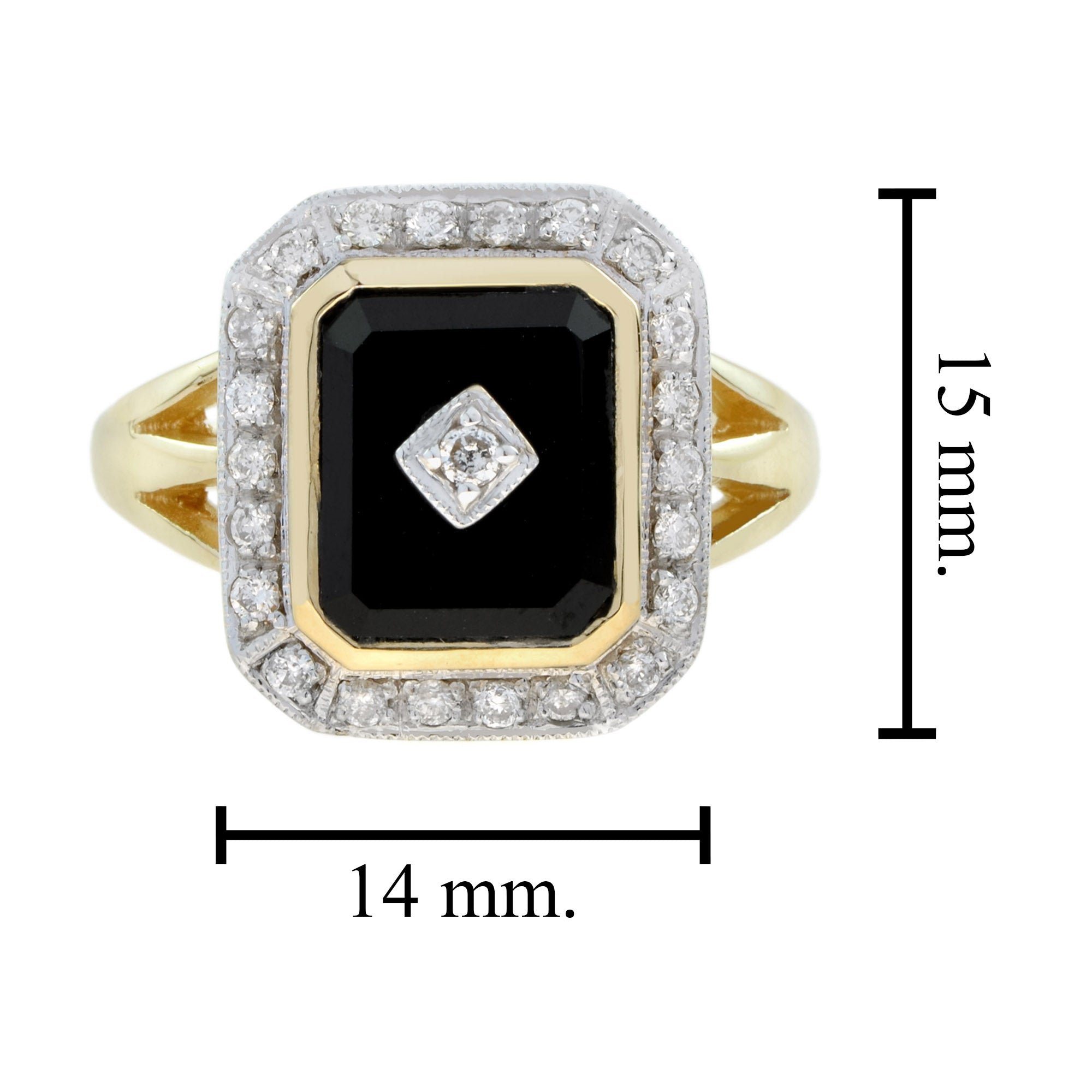 Diamond & Black Onyx Art Deco Style Triple Shank Halo 14K Yellow Gold Ring