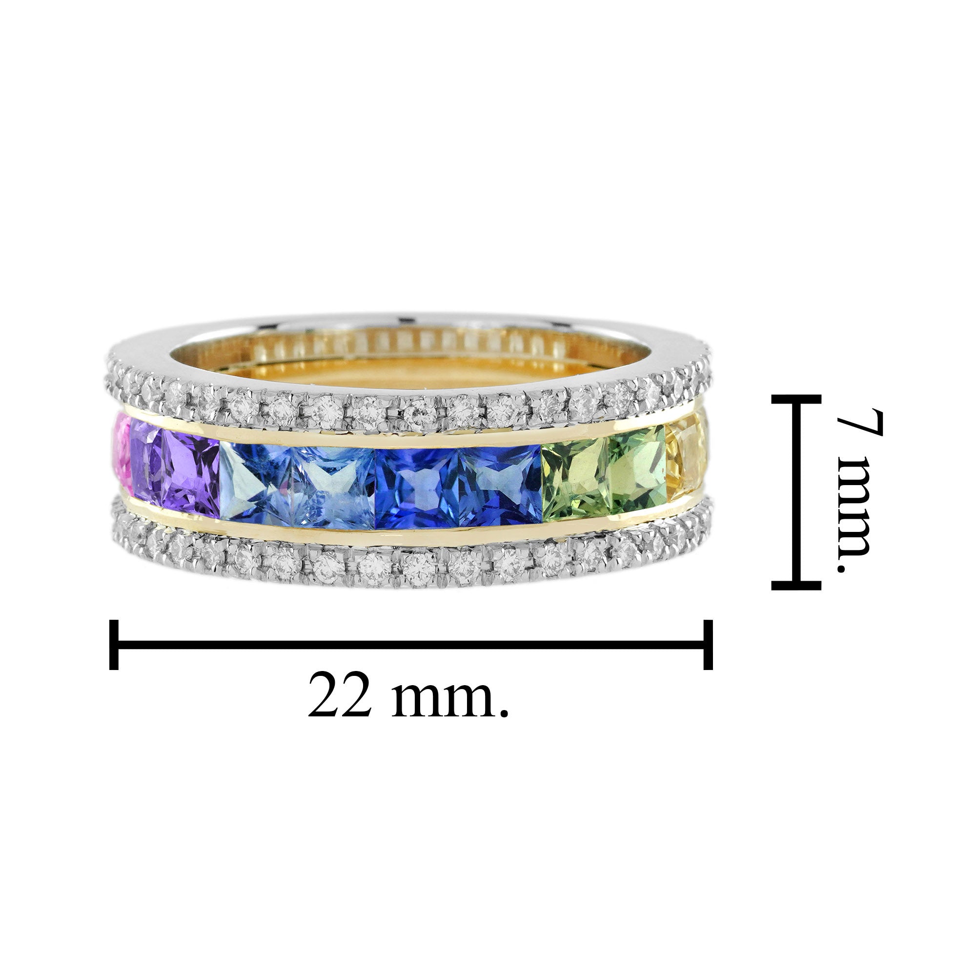 Rainbow Color Sapphire & Diamond Classic Half Eternity Wide Band Gold Ring
