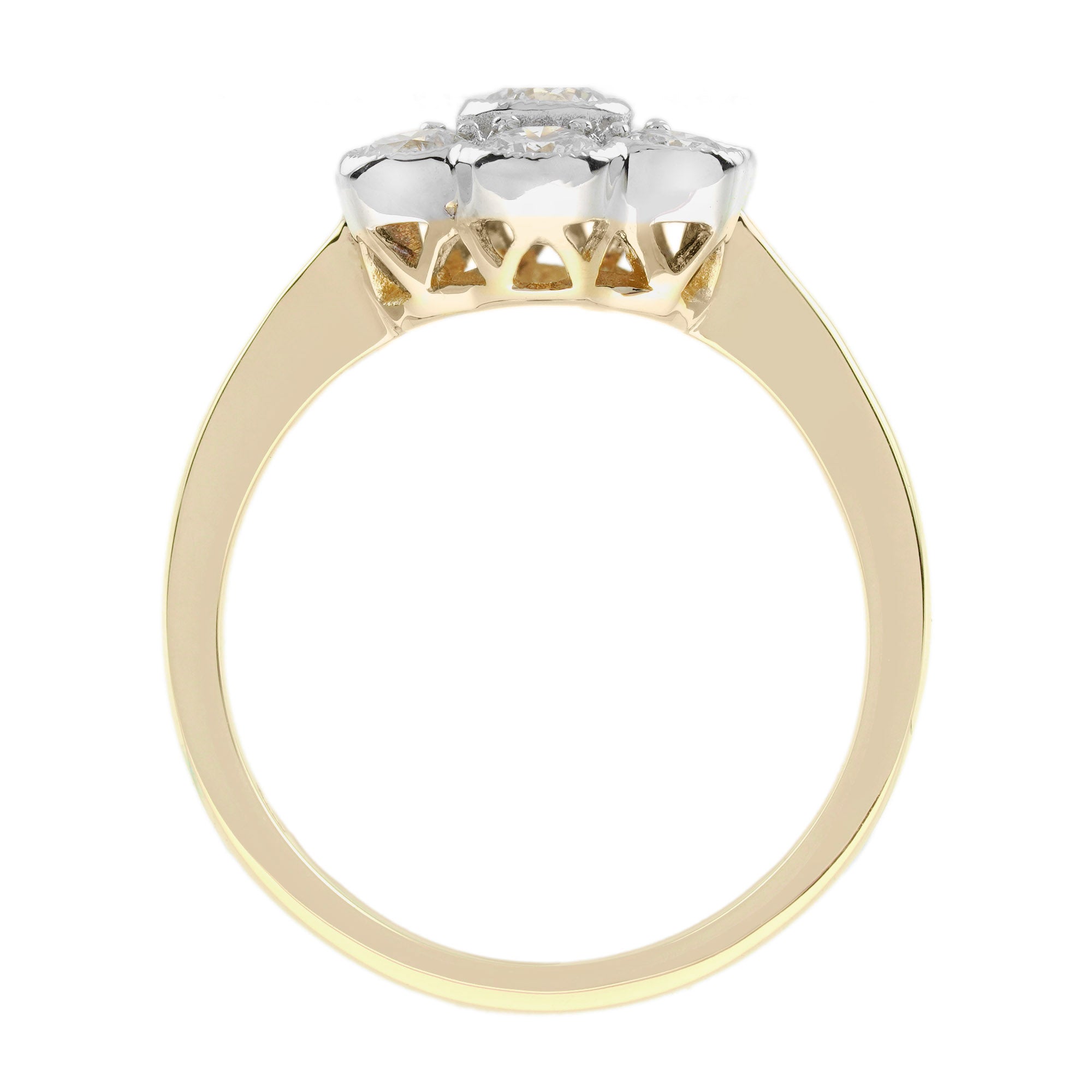 Diamond Daisy Edwardian Style Cluster Engagement 14K White Yellow Gold Ring