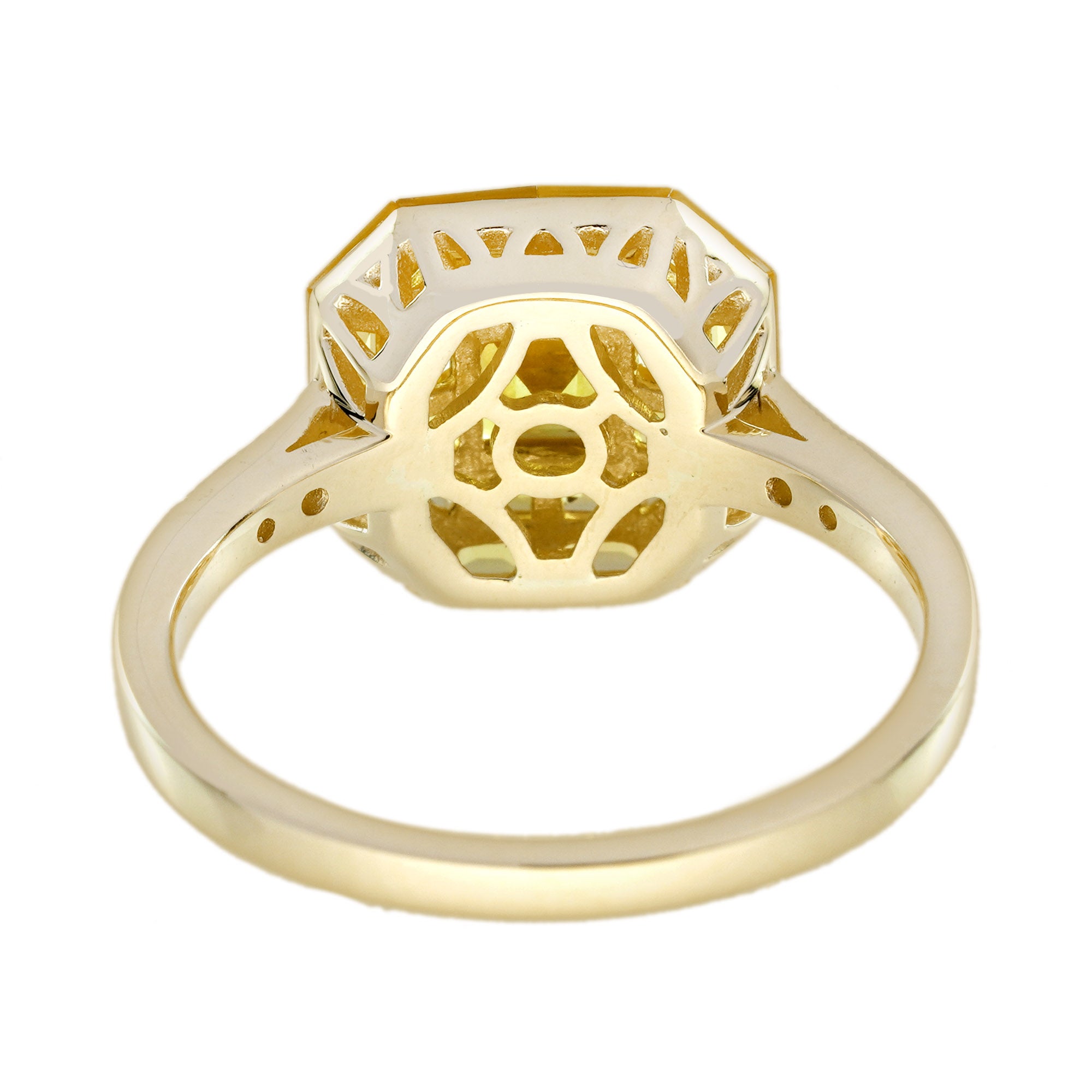 Invisible Set Yellow Sapphire Diamond Art Deco Style 14K Yellow Gold Ring