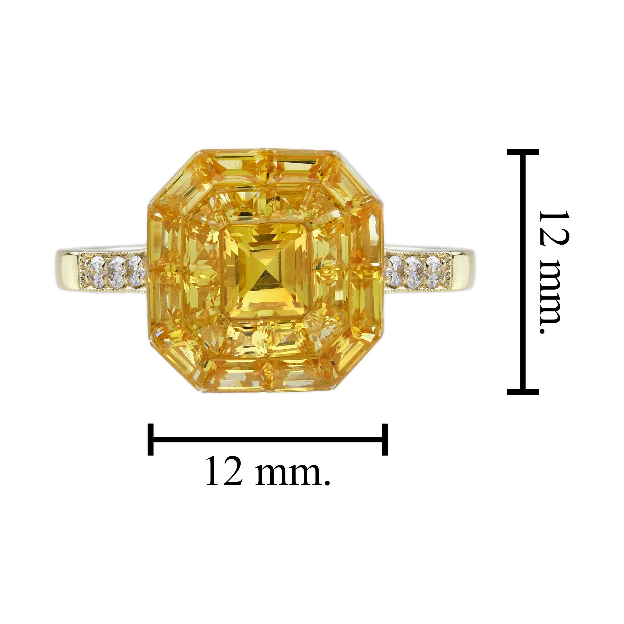 Invisible Set Yellow Sapphire Diamond Art Deco Style 14K Yellow Gold Ring