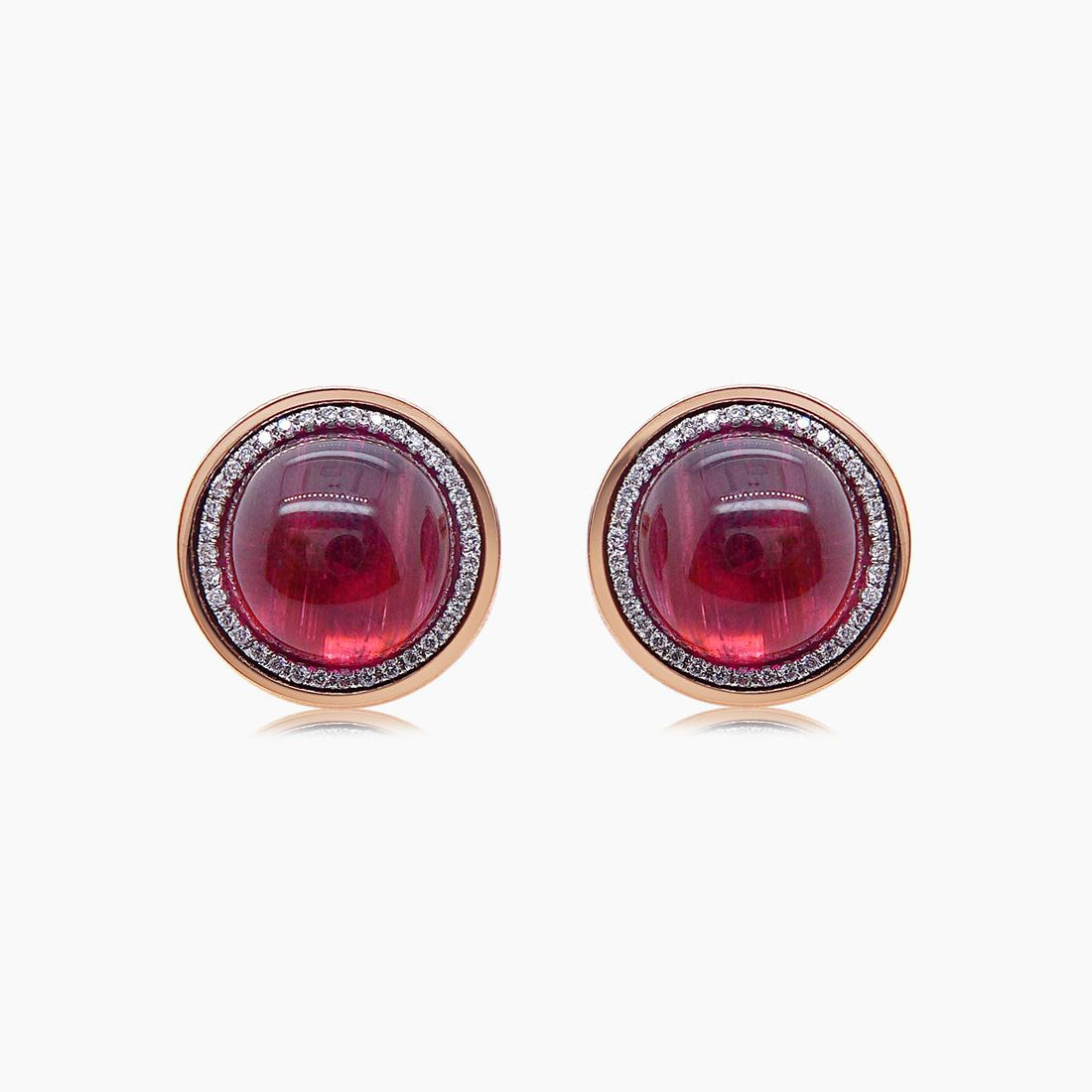 Red Rubellite & White Diamond 18K Rose Gold Button Cufflinks