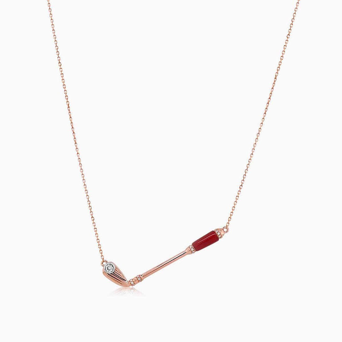 Golf Club Red Carnelian & White Diamond 18K Rose Gold Pendant Necklace