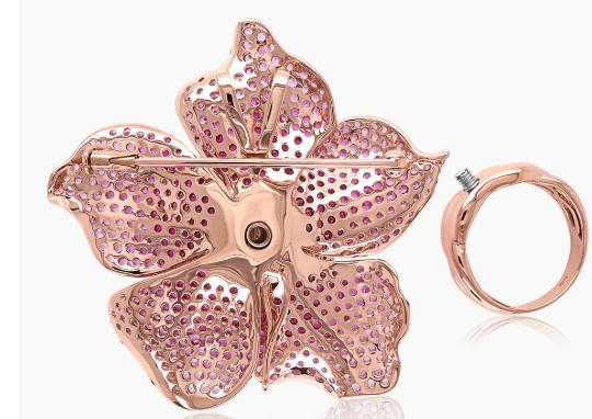 Ruby & Pink Sapphire & Diamond Pave Set 18K Rose Gold Lilly Flower Ring
