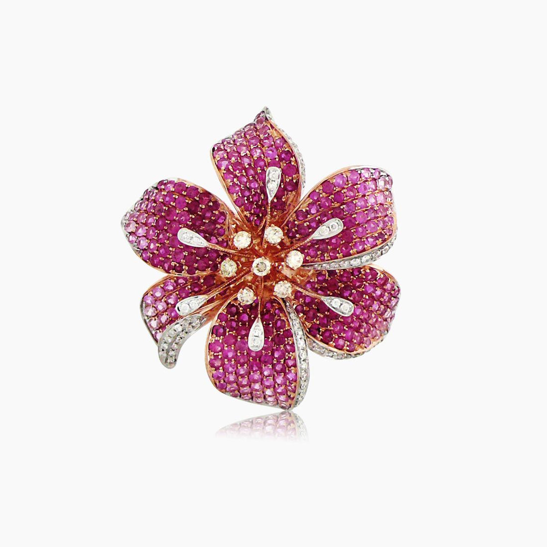 Pink Sapphire Ruby & Diamond Lilly Flower 18K Rose Gold Ring