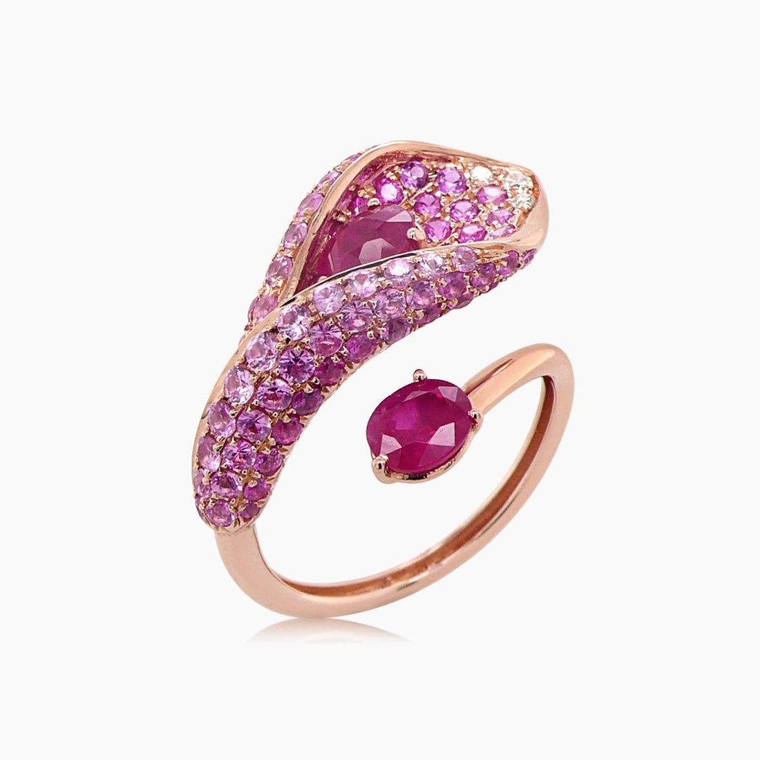 Pink Sapphire & Ruby & Diamond 18K Rose Gold Calla Lily Flower Floral Ring