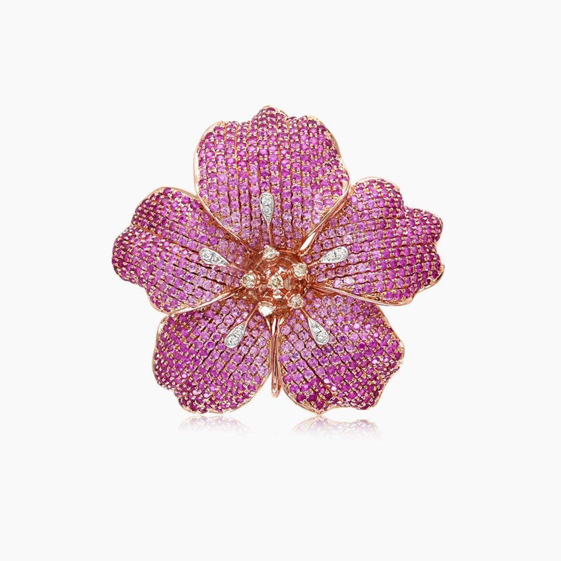Pink Sapphire Ruby & Diamond Lilly Flower Flower 18K Rose Gold Design Ring