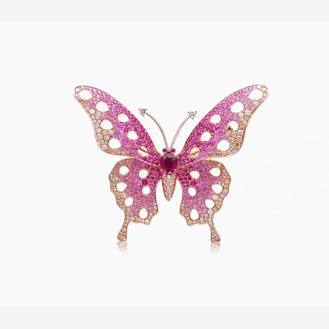 Pink Sapphire & Diamonds Ruby Tourmaline Butterfly Sweet Rose Gold Animal Ring